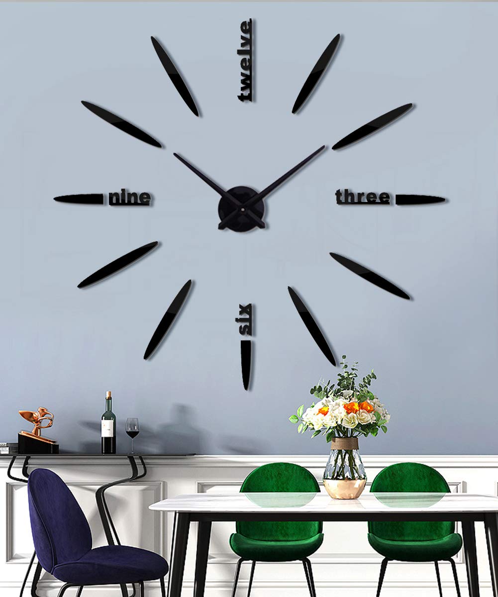 3D Mirror Stickers DIY Wall Clock - Large Frameless Modern Design for Home, Living Room, Bedroom & Office Decor - Unique Gift Idea (Black) | Perfect for Wall Art, Interior Design & Stylish Timekeeping