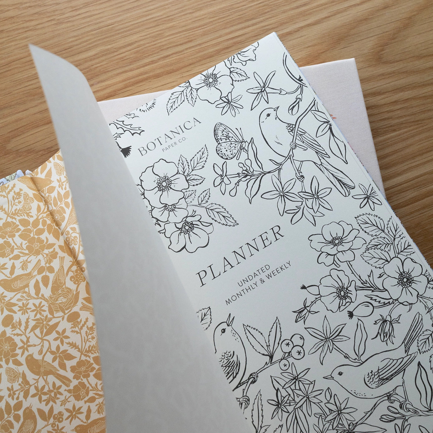 Botanica Paper Co. Linen Bound Undated Weekly Planner with Song Birds Design - Perfect for Office, School & Home Organization | Elegant Floral Notebook for Goal Setting & Productivity