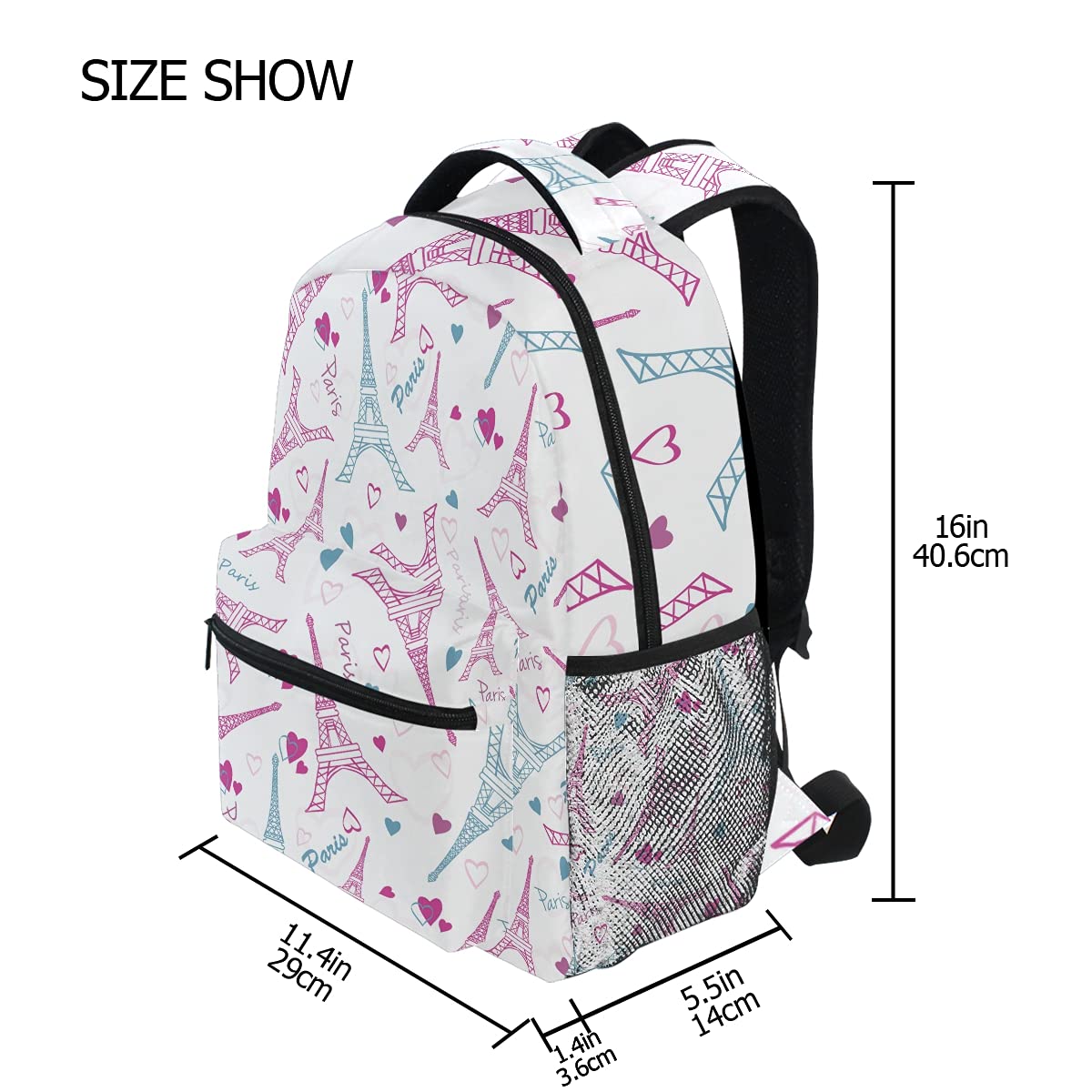 ALAZA Pink Eiffel Tower Backpack for Girls & Boys - School Book Bag, Laptop Daypack for Elementary & Teens - Lightweight Travel Backpack for Kids, Perfect for School, Travel & Daily Use