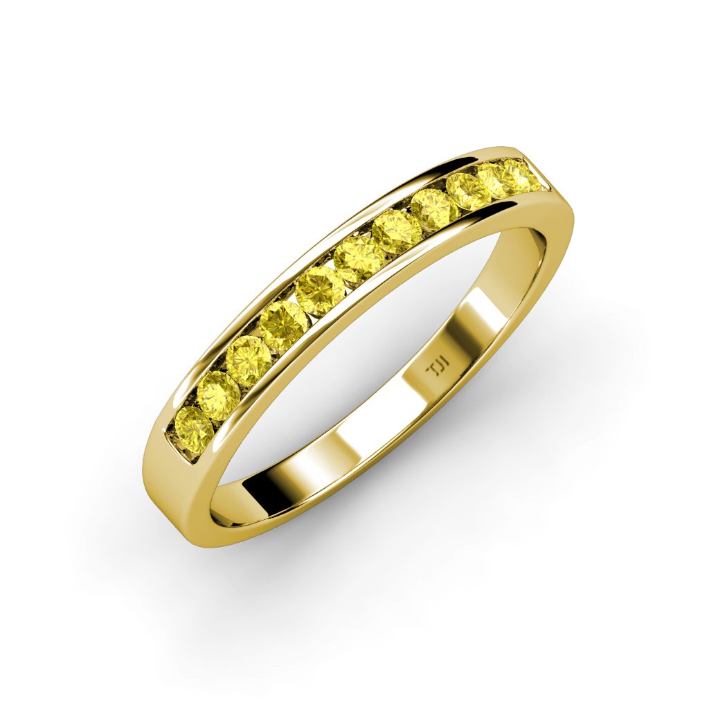 11 Stone Yellow Sapphire Channel Set Wedding Band - 0.36ctw 18K Yellow Gold Ring for Women - Perfect for Engagement, Anniversary & Bridal Jewelry Gifts