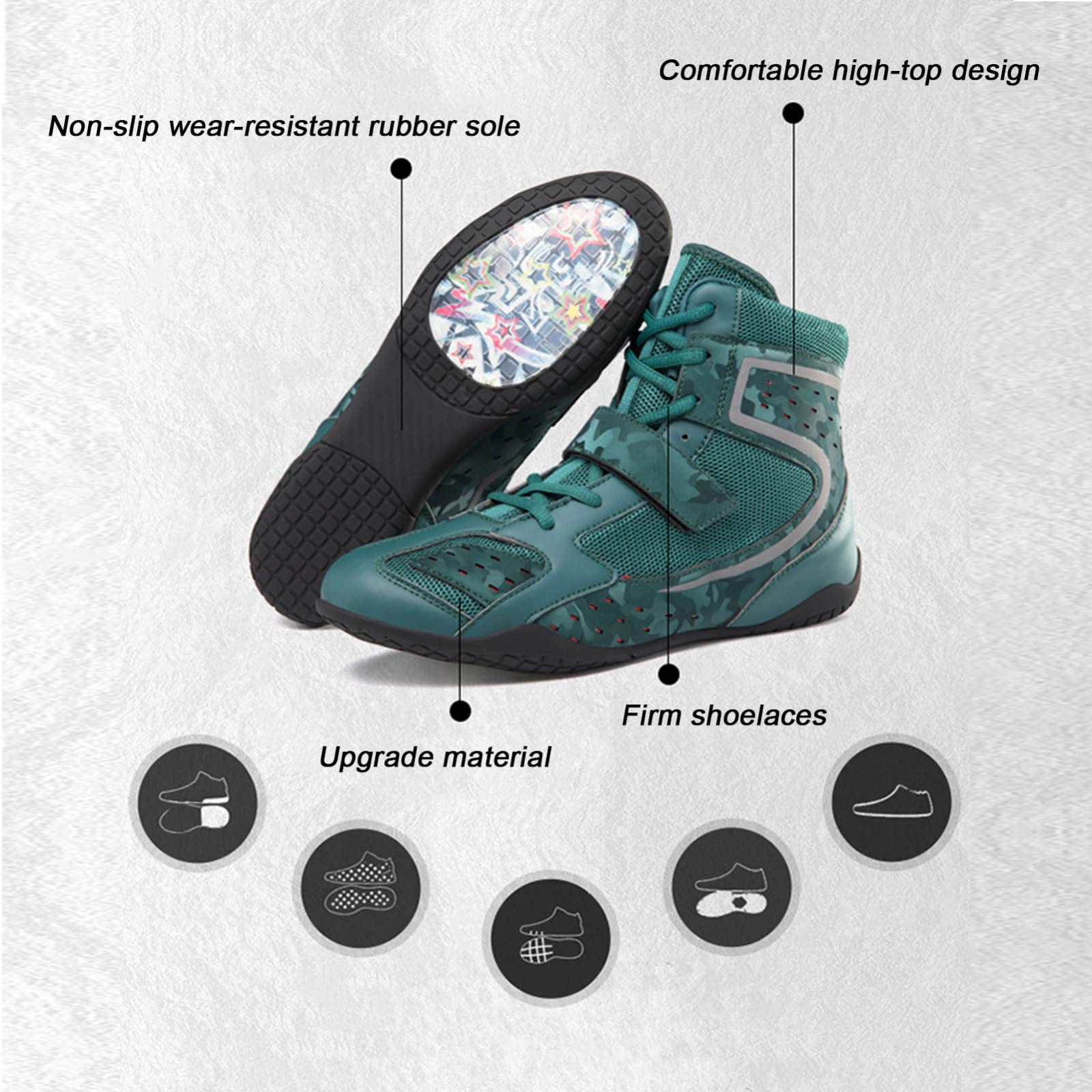 Men's Lightweight Boxing Shoes for Training & Sparring - Ankle Support Wrestling Boots for Squats & Workouts - Green Size 9 | Perfect for Boxing Gyms, MMA Training & Fitness Workouts
