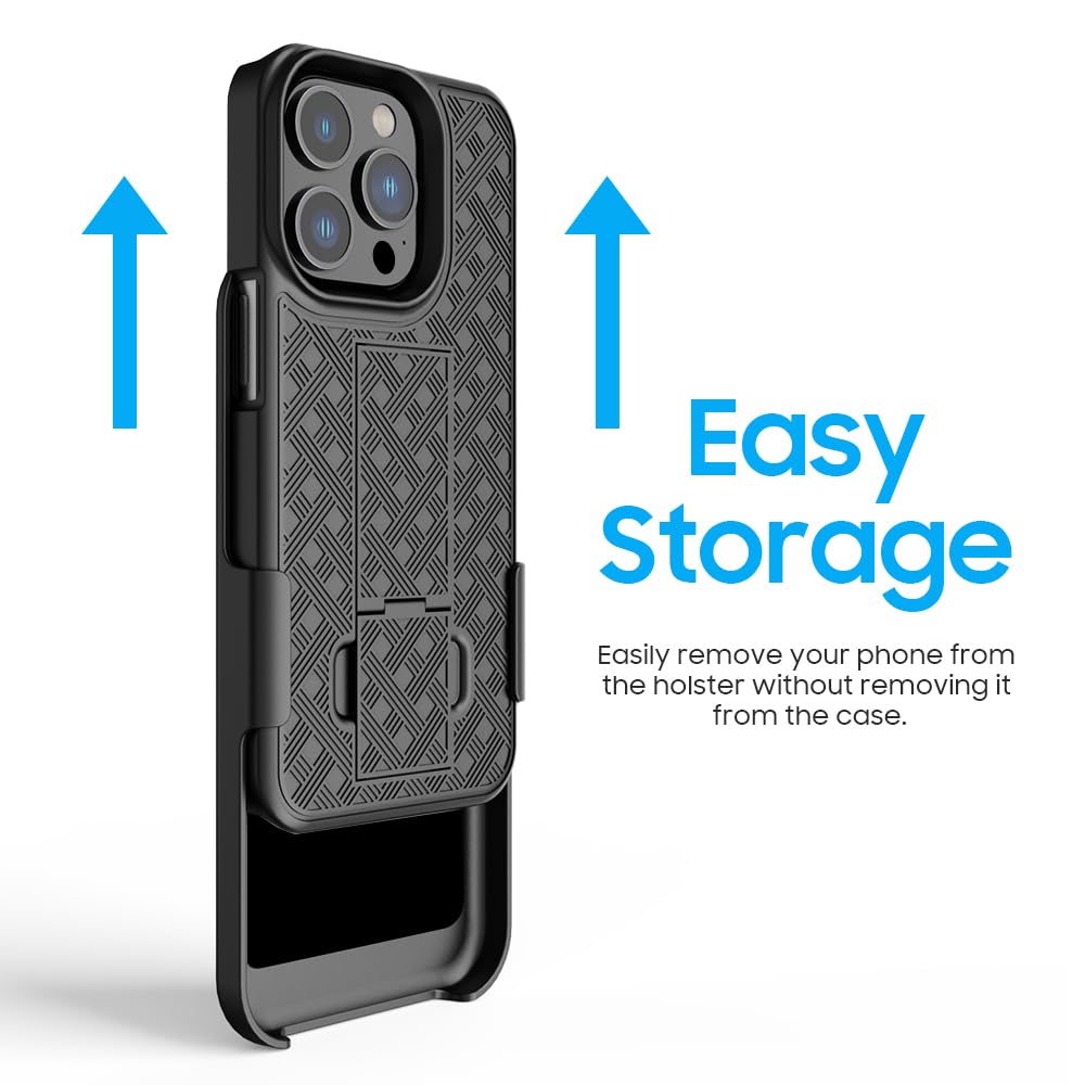 Aduro iPhone 15 Pro Case with Kickstand & Holster - Slim Protective Shell & Swivel Belt Clip - Built-in Stand for Apple iPhone 15 Pro (6.1