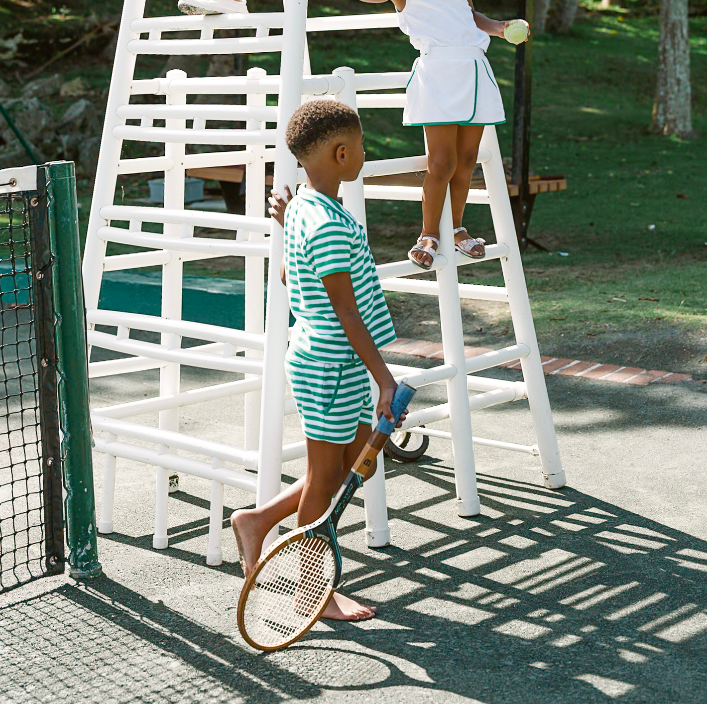 Boys' Green Striped French Terry Bermuda Shorts - Comfortable Casual Wear for Summer, Playdates & Outdoor Activities
