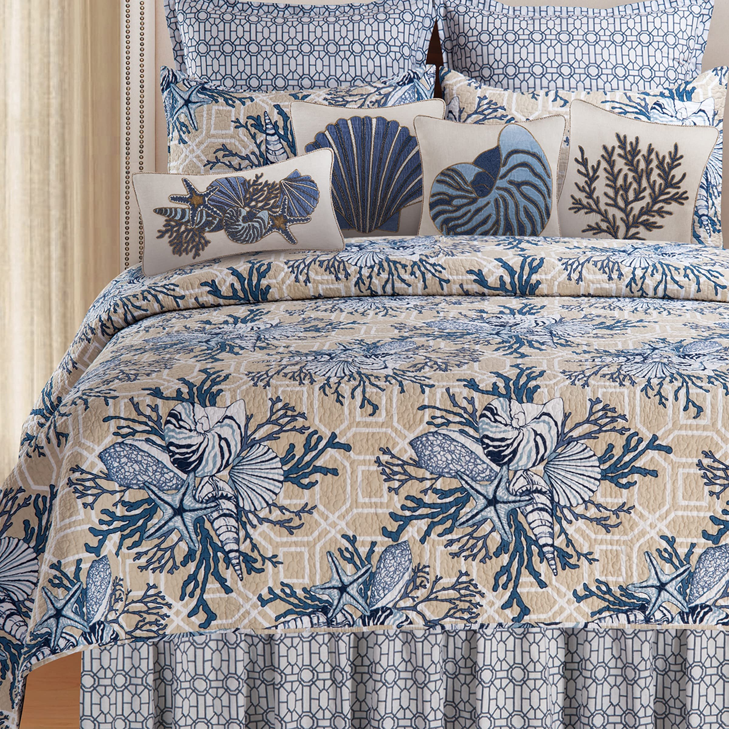 C&F Home Indigo Sound 3-Piece Quilt Set - Reversible Full/Queen Lightweight Bedspread, Coastal Ocean Blue Design, Machine Washable - Perfect for Summer, Beach House & Coastal Bedroom Decor