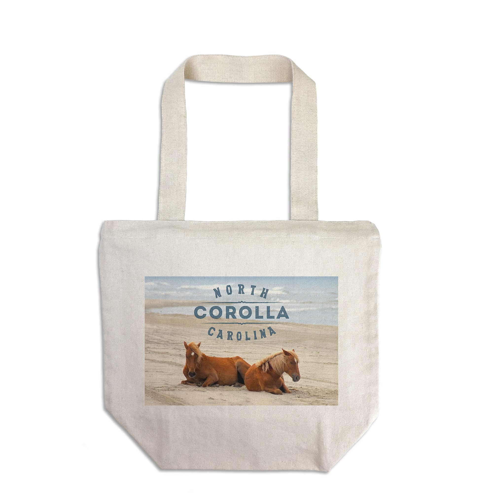 Lantern Press Corolla Wild Horses on Beach Tote Bag - 100% Cotton Canvas Reusable Shopping Bag for Beach Trips, Groceries & Everyday Use