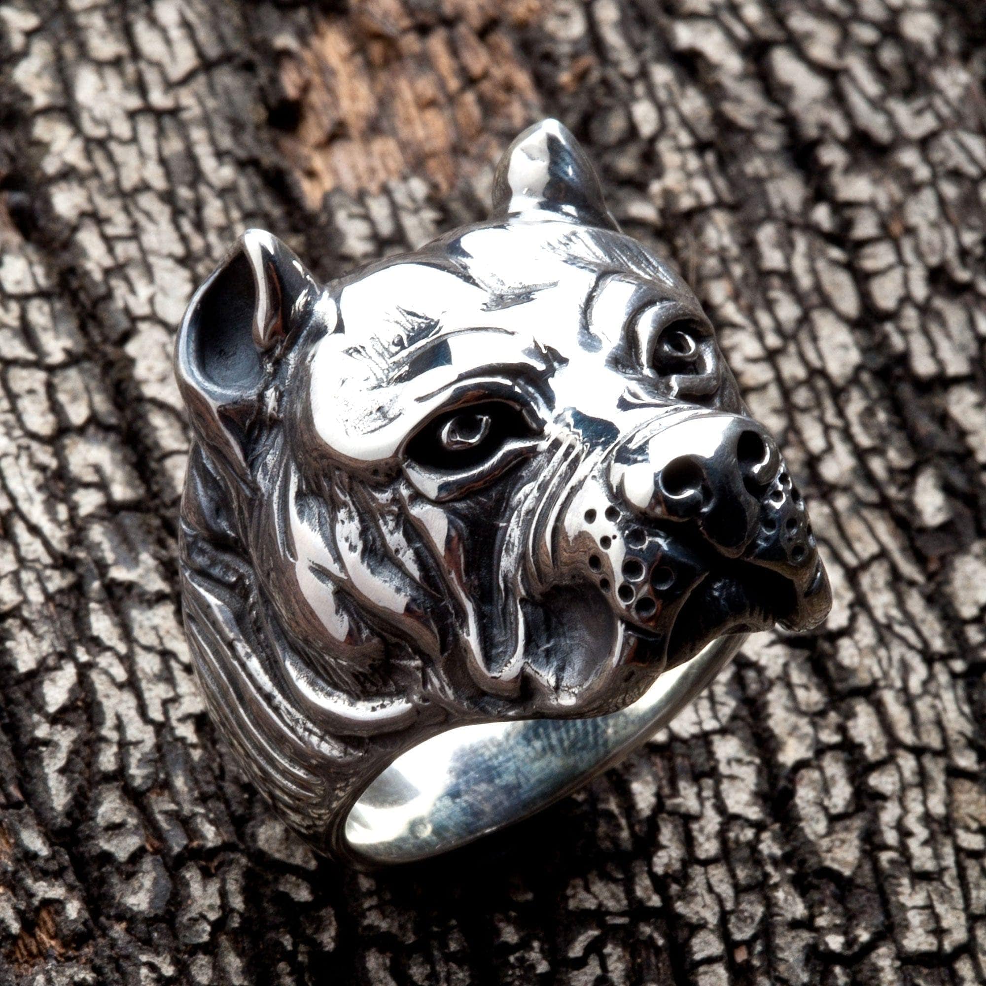 Pitbull Dog Sterling Silver Biker Ring for Men - Edgy Punk Jewelry Gift for Bikers, Motorcycle Enthusiasts - Perfect for Parties, Concerts & Everyday Wear