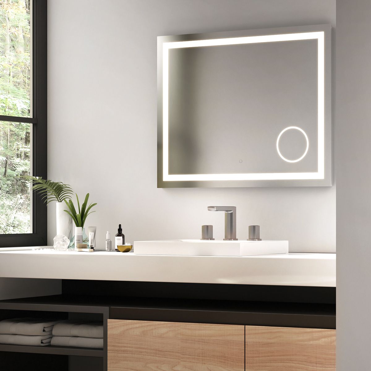 KALIA GRAFIK Brushed Nickel Widespread Bathroom Faucet with Push Drain - Modern Waterfall Lavatory Sink Faucet for Bathroom Vanity, Powder Room & Guest Bath Installation