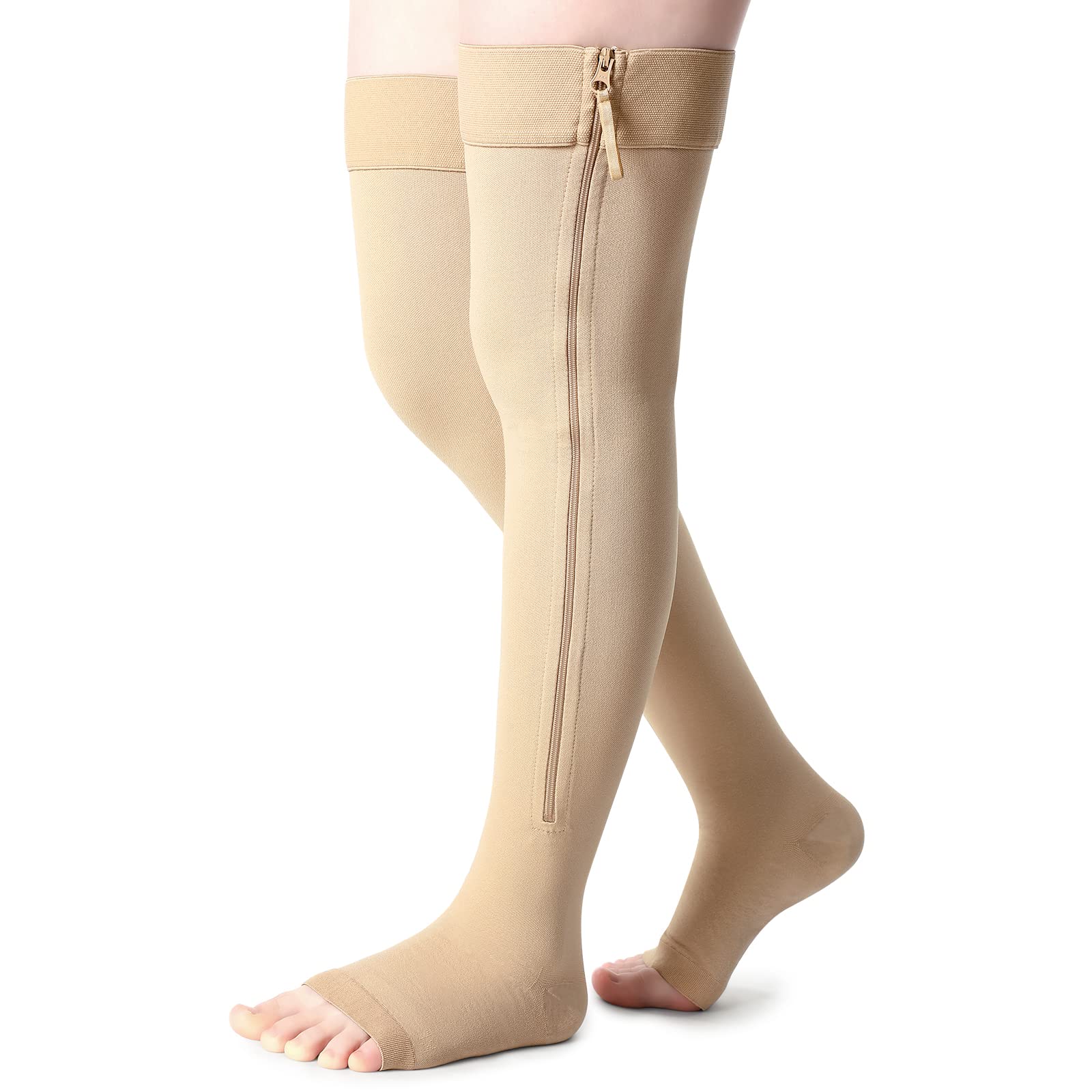 Newcotte Thigh High Compression Socks 20-30mmHg with Zipper - Medical Grade Support Stockings for Women & Men - Perfect for Travel, Nursing & Varicose Vein Relief