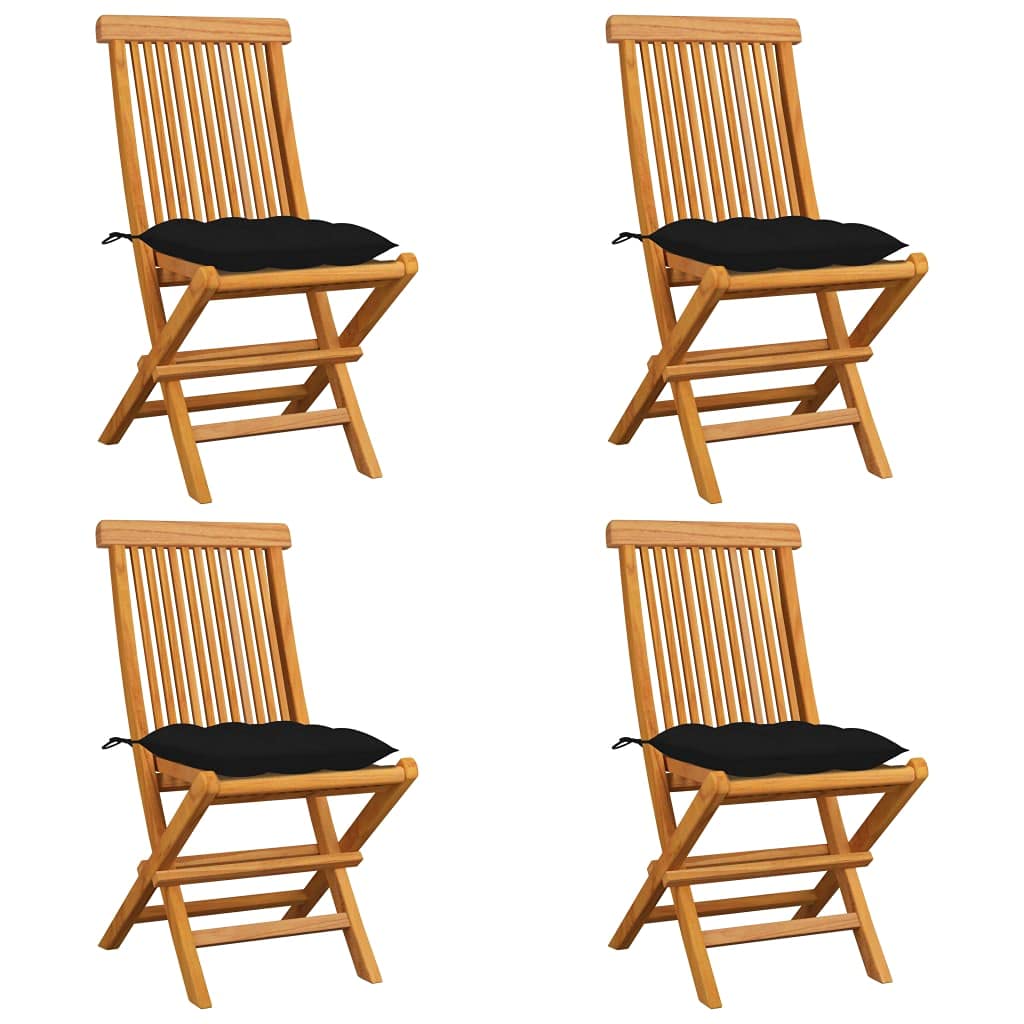 4-Piece Folding Teak Wood Garden Chairs with Cushions - Outdoor Dining Chairs for Patio, Balcony & Backyard - 18.5