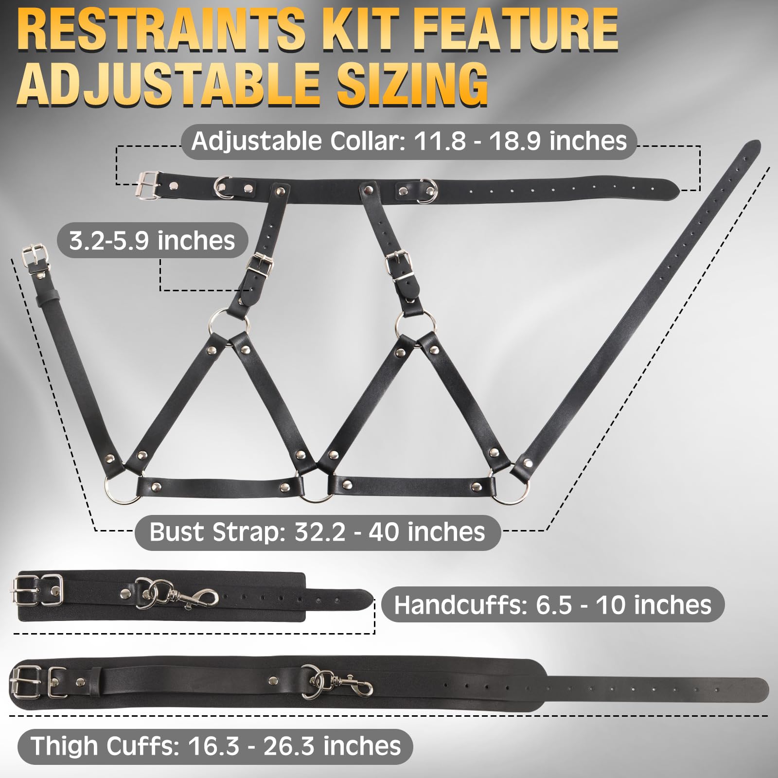 Leather BDSM Bondage Restraint Set - Breast & Thigh Harness with Wrist Cuffs for Couples, SM Games & Kinky Lingerie (Black) - Perfect for Bedroom Play & Sensual Exploration