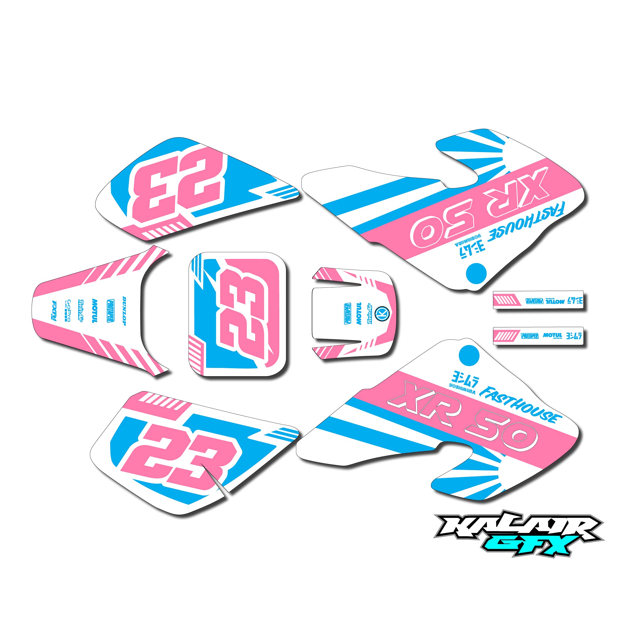 Premium Honda XR50 (2000-2003) FH Series Dirt Bike Graphics Kit - 21 Mil Thick Cyan Pink Motocross Stickers & Racing Decals for Pit Bikes - High-Quality Motorcycle Accessories for Off-Road Racing & Trail Riding