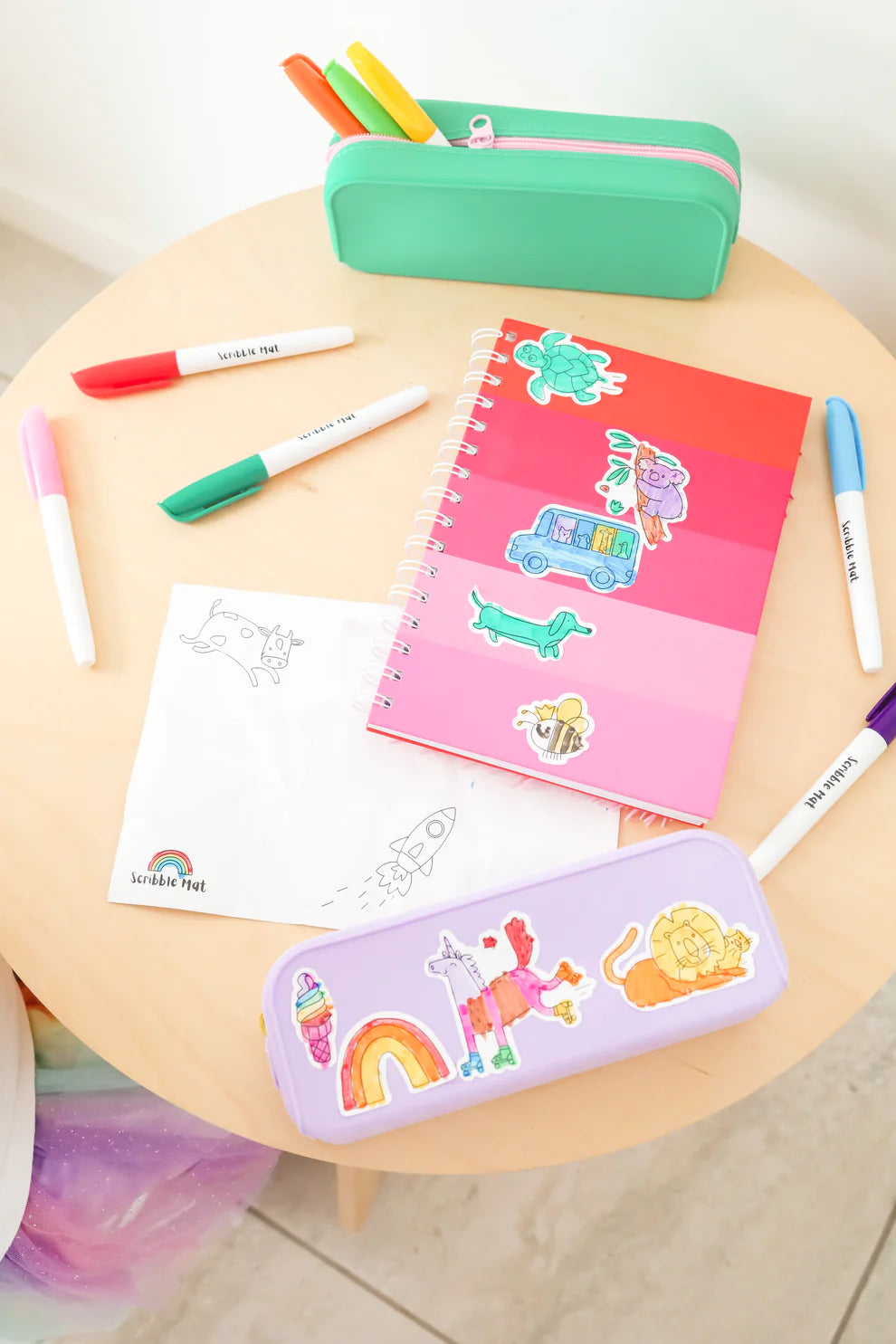 Scribble Mat Coloring Sticker Set for Kids - Reusable Water Drawing Doodle Mat - Fun Educational Activity for Toddlers & Preschoolers - Perfect for Travel, Home Play & Classroom Learning