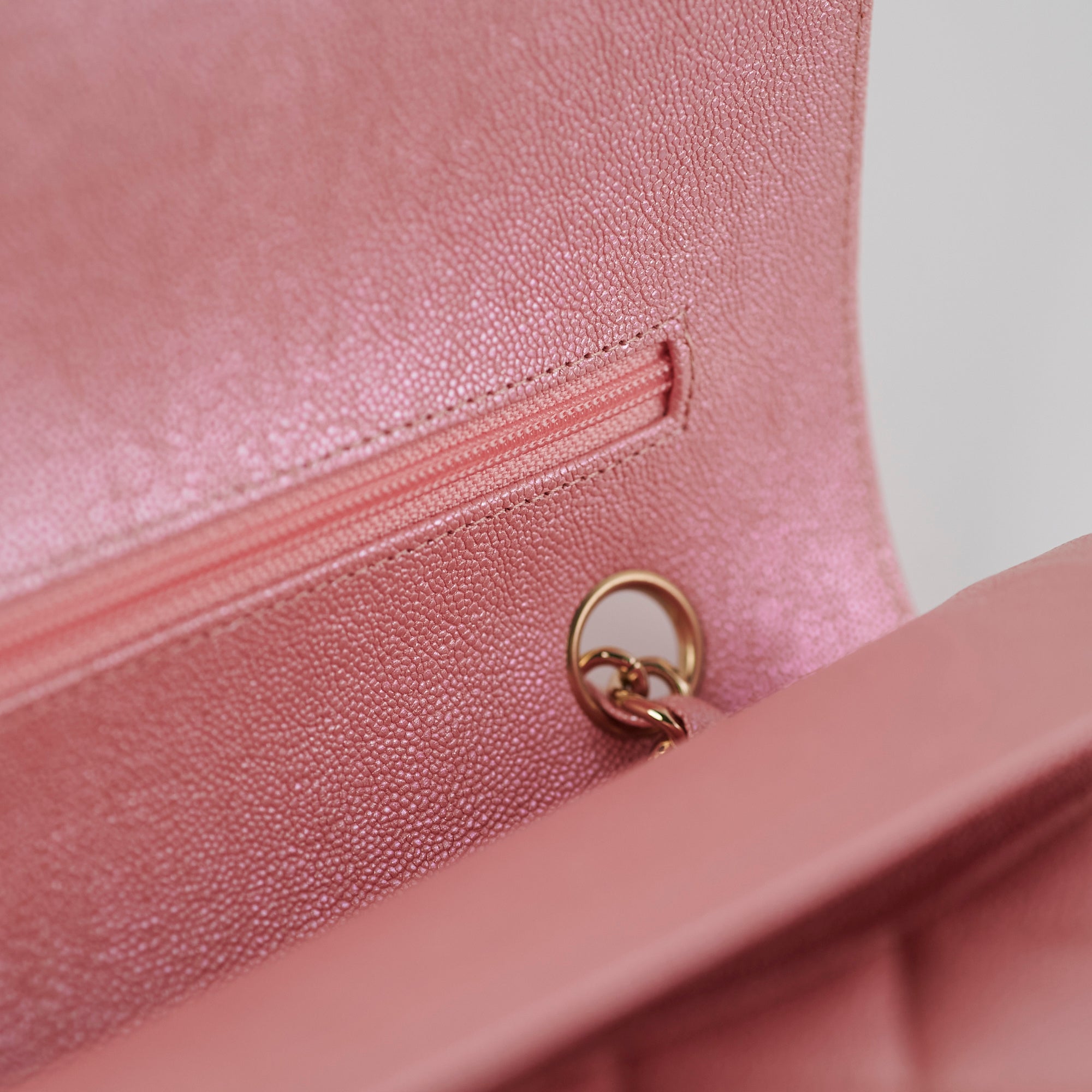Chanel Medium/Large Caviar Double Classic Flap Bag in Iridescent Pink | Luxury Designer Handbag for Women | Perfect for Parties, Weddings & Special Occasions