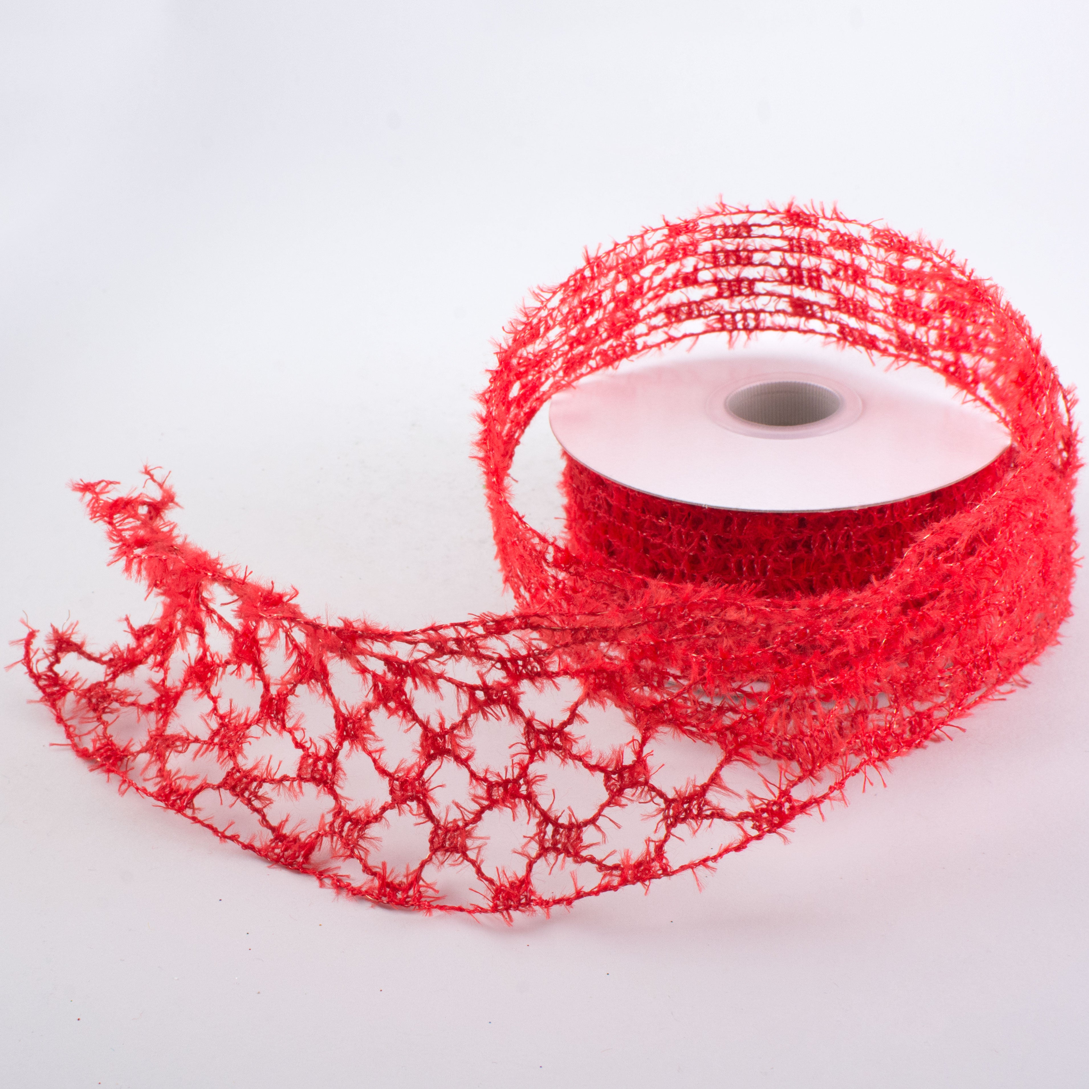 1.5 Inch Fuzzy Open Weave Ribbon - Soft Decorative Craft Ribbon in Red (10 Yards) for Gift Wrapping, DIY Crafts, Hair Bows and Party Decorations