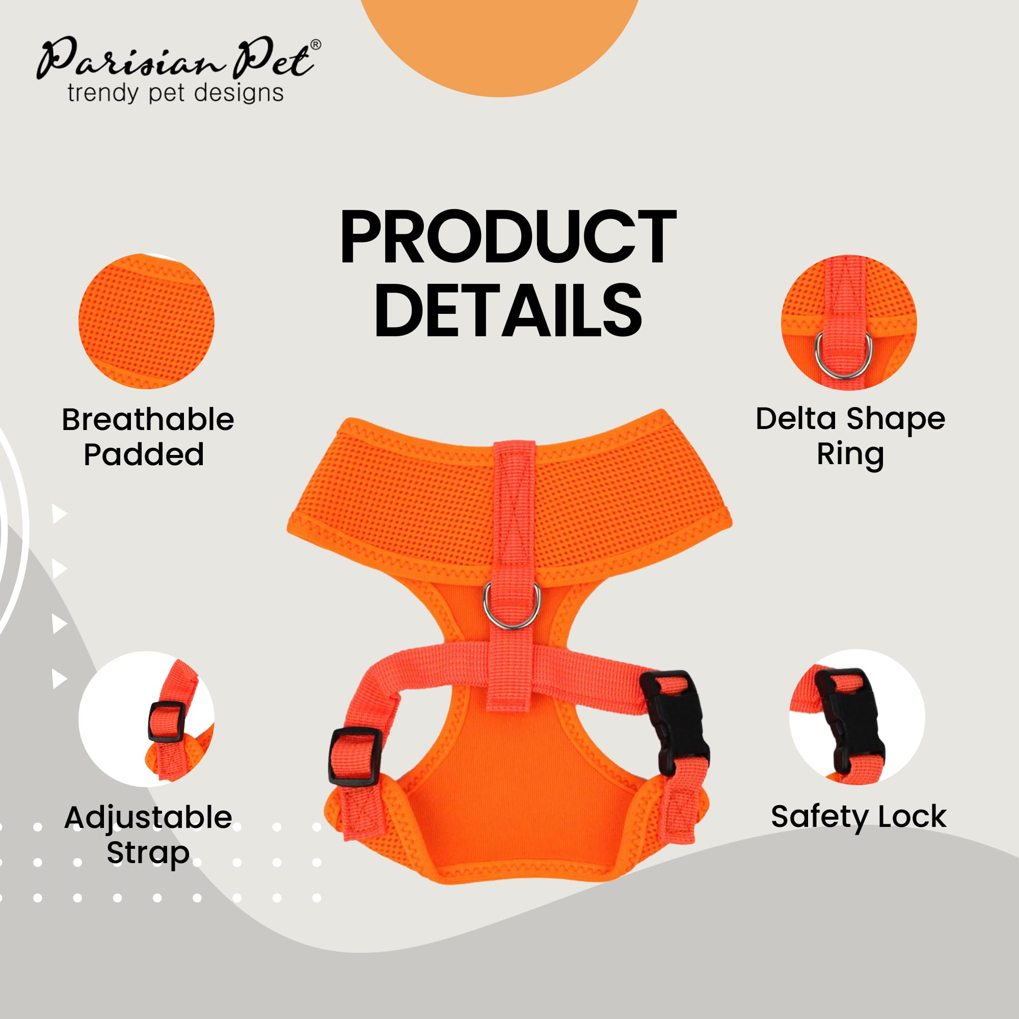 Parisian Pet Orange Adjustable No-Pull Dog Harness - Soft Padded Cooling Vest for Small Dogs - Perfect for Walking, Running & Hiking - Lightweight & Breathable for Outdoor Adventures