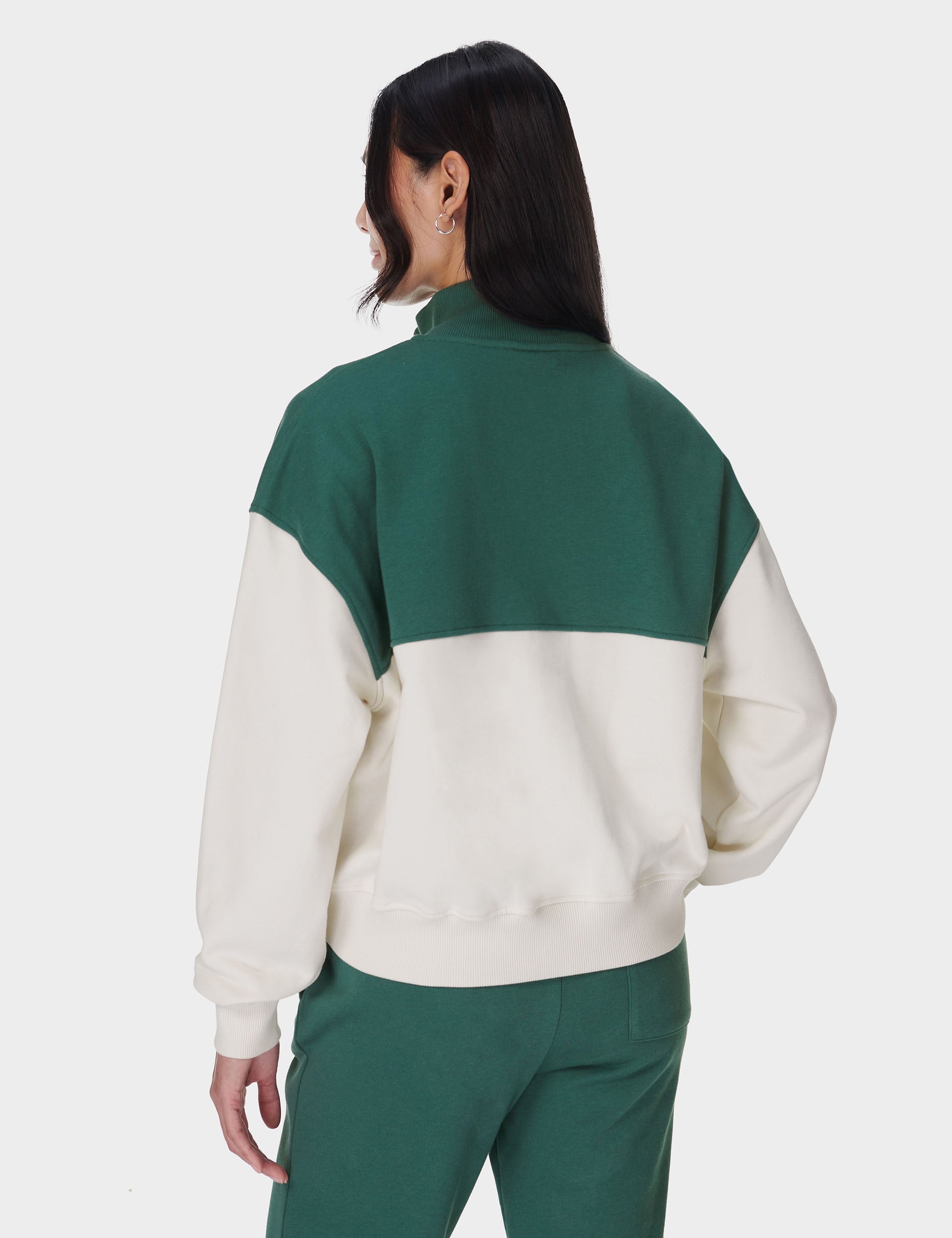 Revive Crop Half Zip Sweatshirt - Glade Green Color Block Pullover for Women | Trendy Casual Wear for Gym, Yoga & Street Fashion