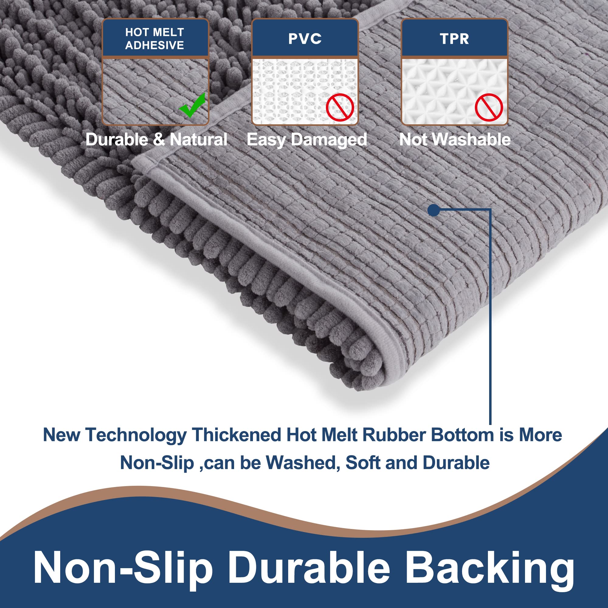 FLOLEOPA Soft Plush Microfiber Bathroom Rugs - Super Absorbent Non-Slip Bath Mat for Shower, Tub & Bathroom Floor - Machine Washable & Quick Dry - 27.5x47 Inches Grey - Perfect for Bathroom Safety & Comfort