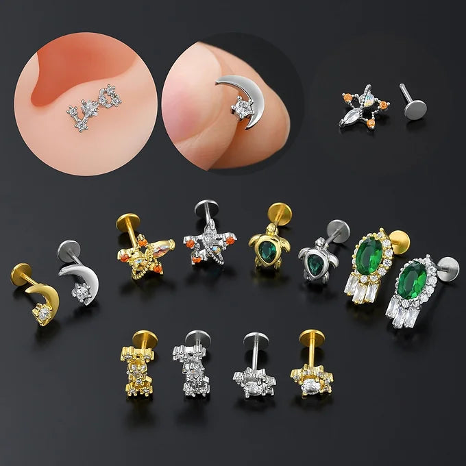 20G Surgical Steel Cartilage Earrings - Star & Moon Studs for Helix, Tragus, Conch Piercing | Hypoallergenic Body Jewelry for Women & Men | Perfect for Everyday Wear & Special Occasions