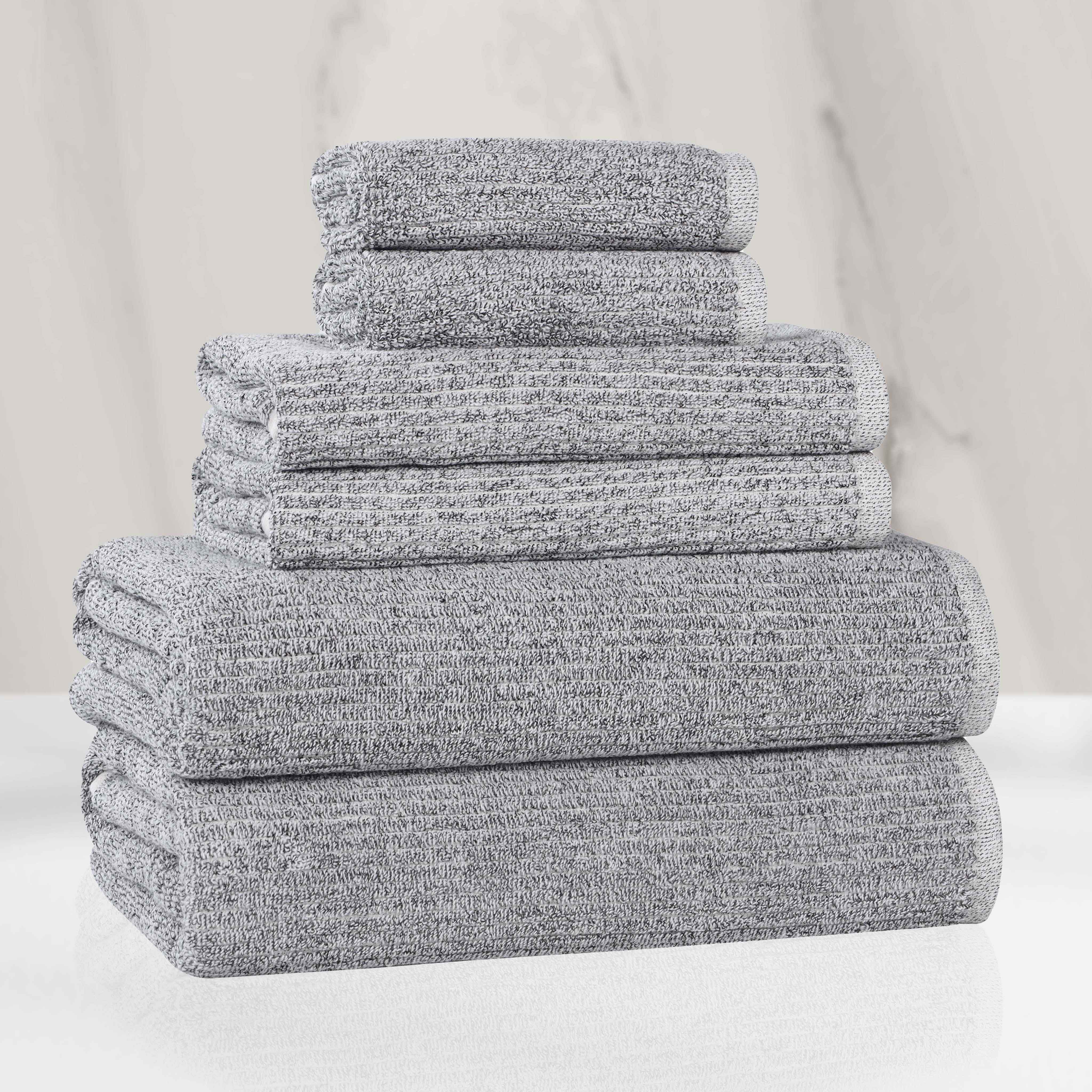 Premium 6-Piece Cotton Blend Ribbed Towel Set - Soft, Absorbent & Durable Bath Towels for Spa, Gym, and Luxury Home Use