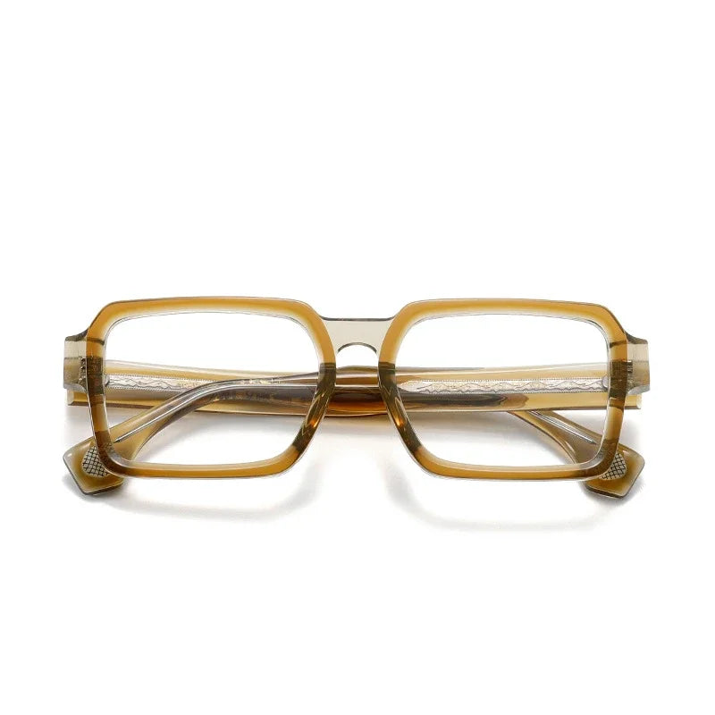 Aror Unisex Full Rim Square Acetate Eyeglasses Frame - Classic Browline Design (Model 942781) for Men & Women - Perfect for Reading, Work, and Fashion Accessories