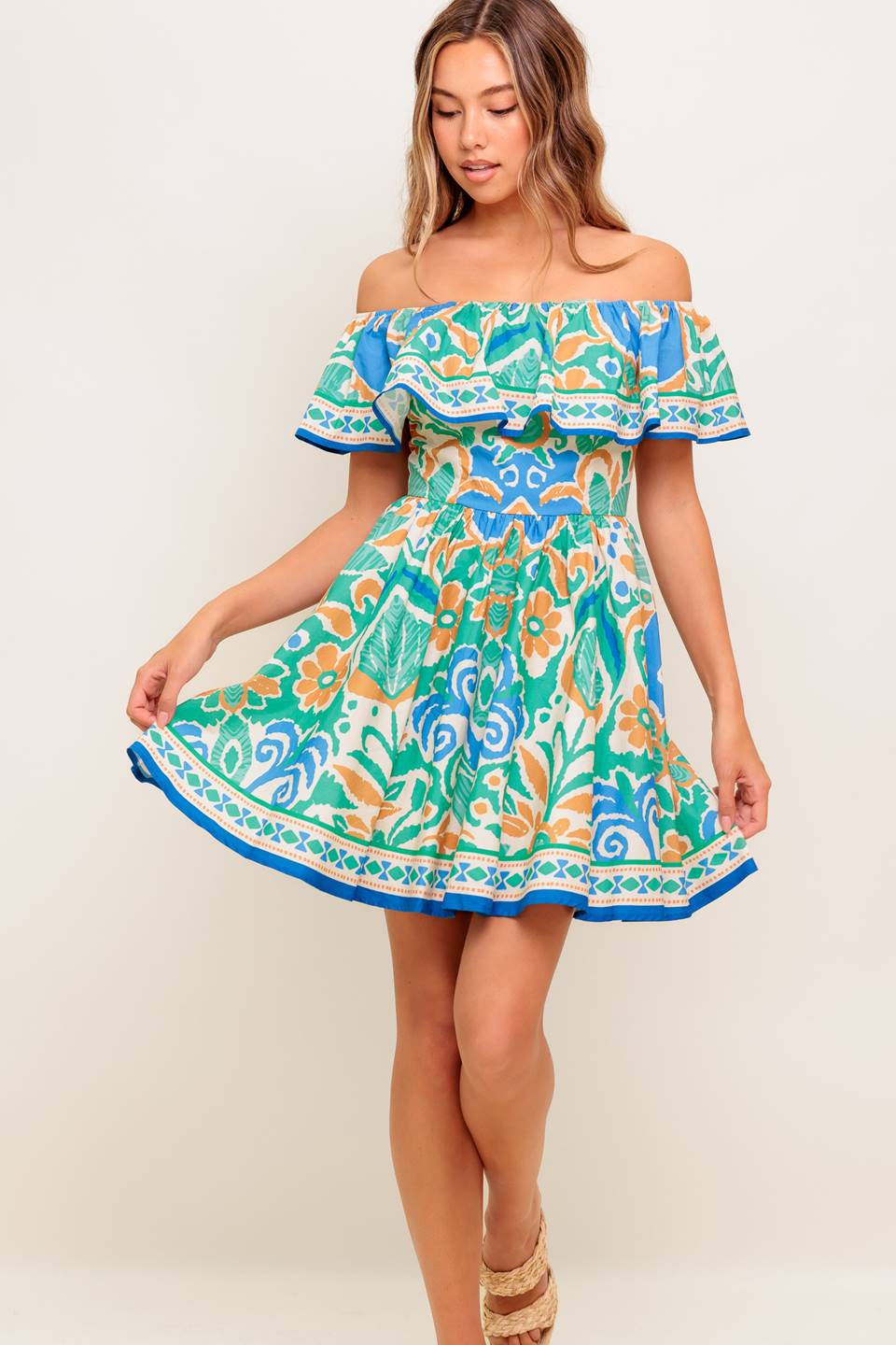 Cambria Mini Dress in Sage & Blue - Women's Casual Summer Dress for Beach, Party & Date Night