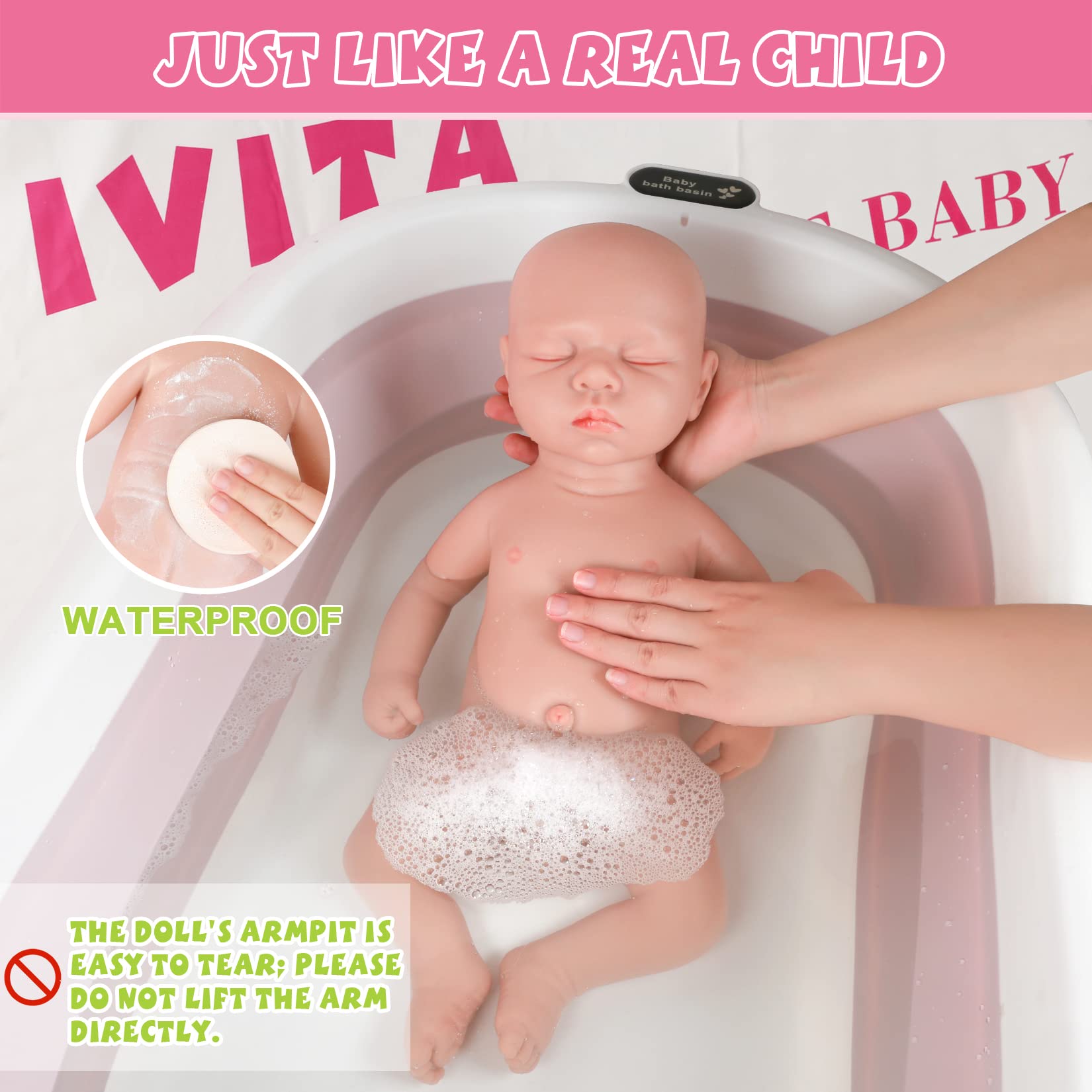 IVITA 17 Inch Realistic Full Body Silicone Reborn Baby Doll Boy - Premium Platinum Silicone Lifelike Newborn Baby Doll (Not Vinyl) - Perfect for Collectors, Photography Props, and Therapy Use