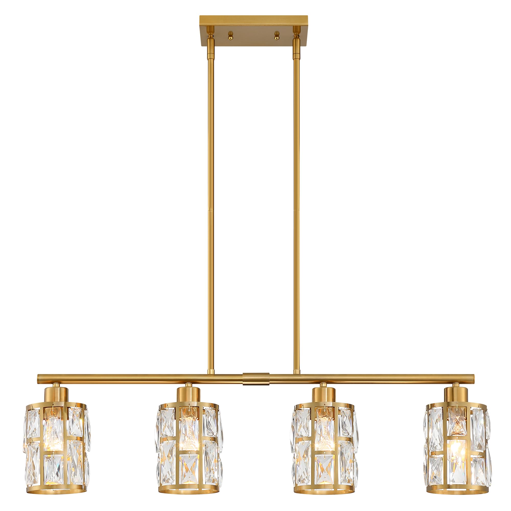 MEXO Gold Crystal Pendant Light Fixture - Farmhouse Chandelier for Kitchen Island, Dining Room, Close to Ceiling Lighting Over Table (10068-GD) | Perfect for Modern Farmhouse Decor, Breakfast Nooks & Open Concept Dining Areas