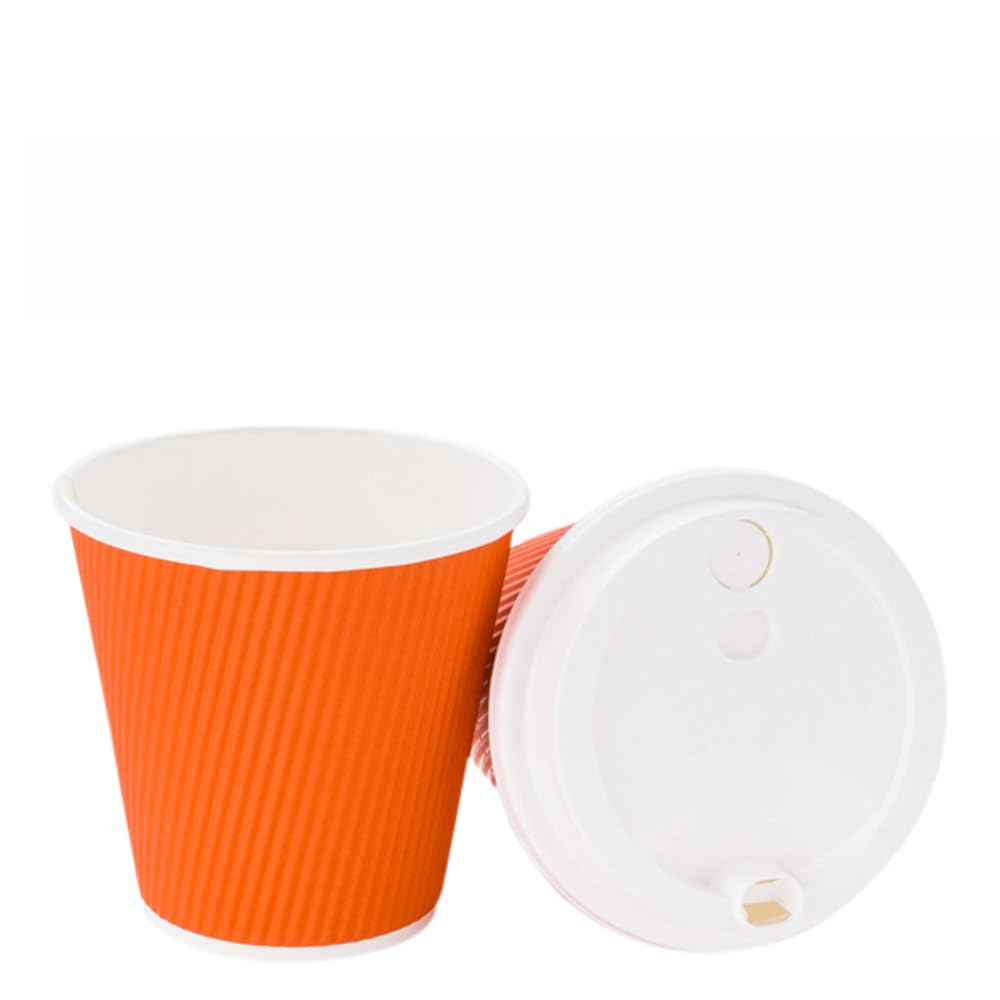 8oz Disposable Coffee Cups - 500 Pack Double Wall Hot Cups for Coffee, Tea, Hot Chocolate | Rippled Wall Design, Orange Paper Insulated Cups (Lids Sold Separately) - Perfect for Restaurants, Cafes, Offices & Home Use
