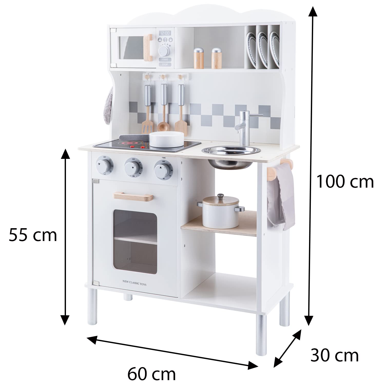 **Wooden Pretend Play Kitchen Set for Kids - Classic Toy with Electric Cooking Sounds & Accessories - Modern White Design - Perfect for Role Play & Imaginative Learning**