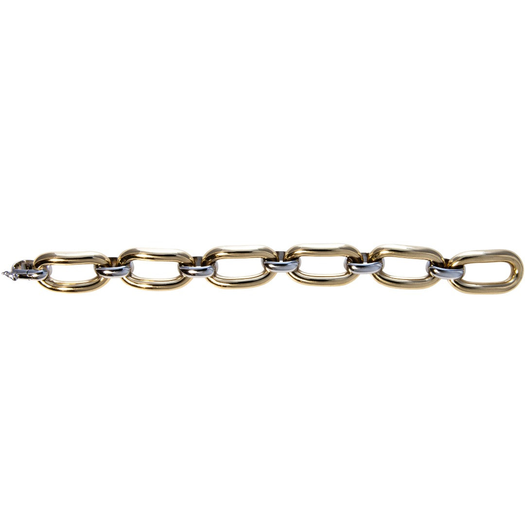 18K Gold Two Tone Oblong Oval Link Bracelet for Women - Elegant Luxury Jewelry Gift for Anniversary, Birthday & Special Occasions
