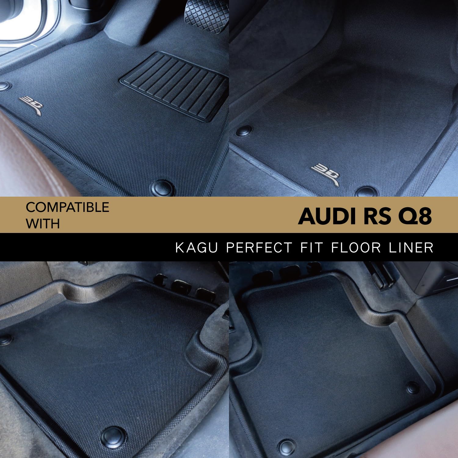 3D MAXpider Kagu All-Weather Floor Mats for Audi Q7 (2017-2025), SQ7 (2020-2025), Q8 (2019-2025), SQ8 & RS Q8 (2020-2025) - Premium Black Custom Fit Car Mats for 1st & 2nd Row - Perfect for Daily Commute, Road Trips & Family Protection