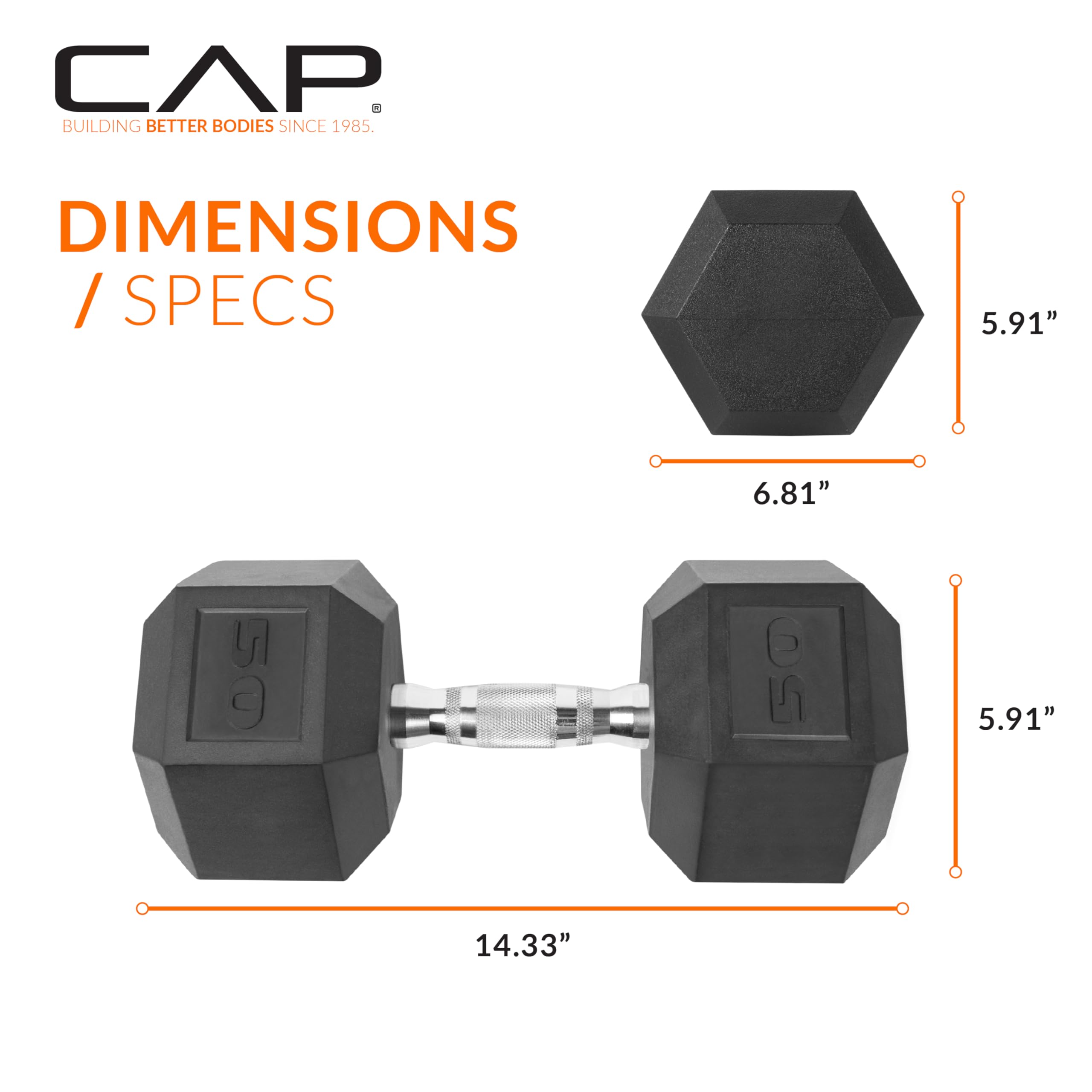 CAP Barbell Coated Dumbbell Set - 5-50lb Rubber Hex Weights for Home Gym & Strength Training | Multiple Size Options for Men & Women | Perfect for Weightlifting, CrossFit & Fitness Workouts