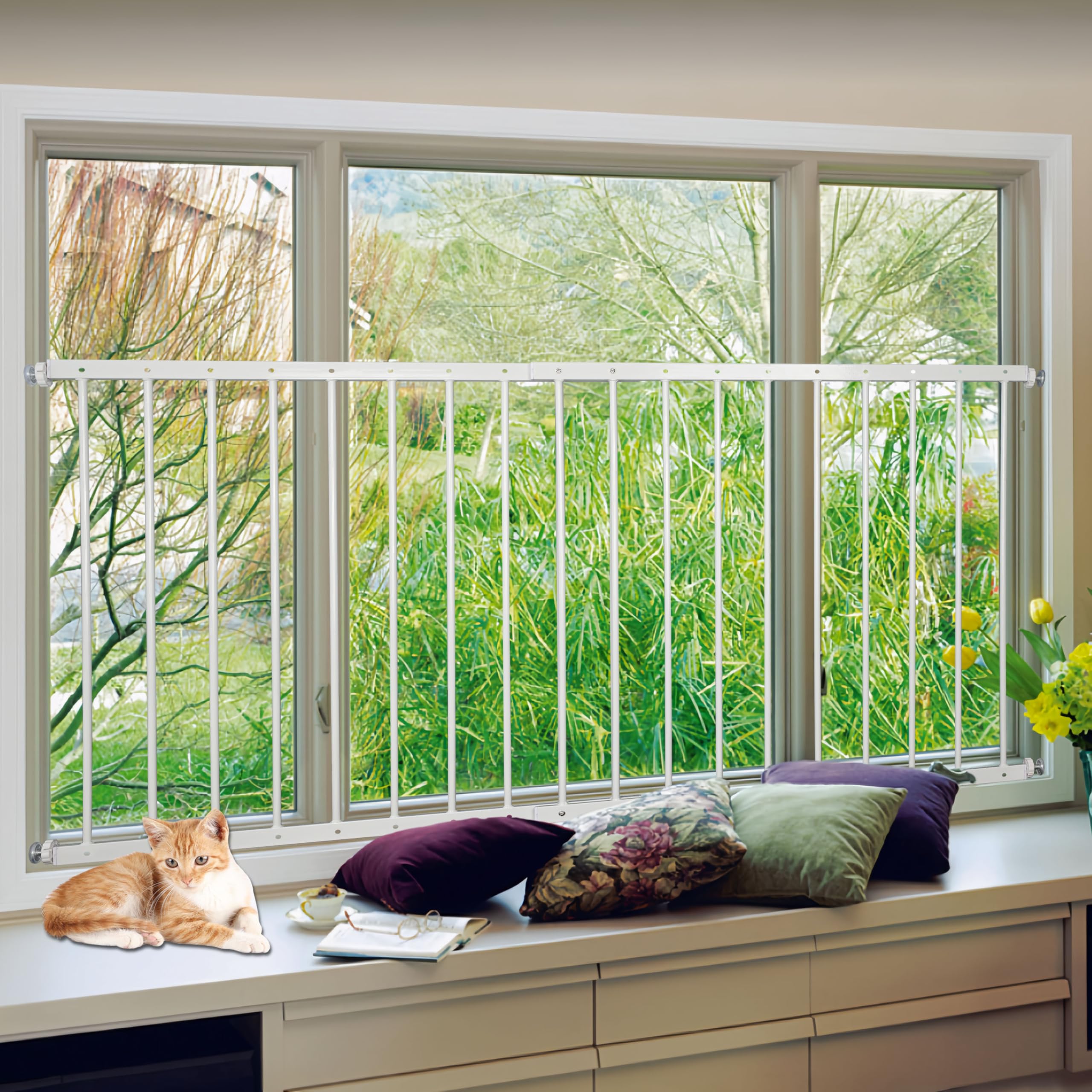 Child Safety Window Guards - White Metal Window Bars for Home Security (2-Pack, 31.5