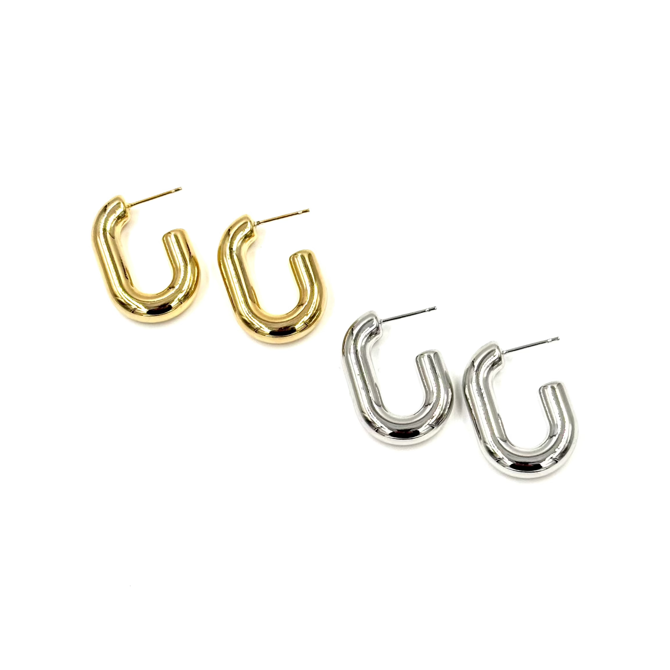 Ashley Gold Stainless Steel Rectangle Open Back Hoop Earrings for Women - Hypoallergenic Fashion Jewelry - Perfect for Parties, Weddings & Everyday Wear
