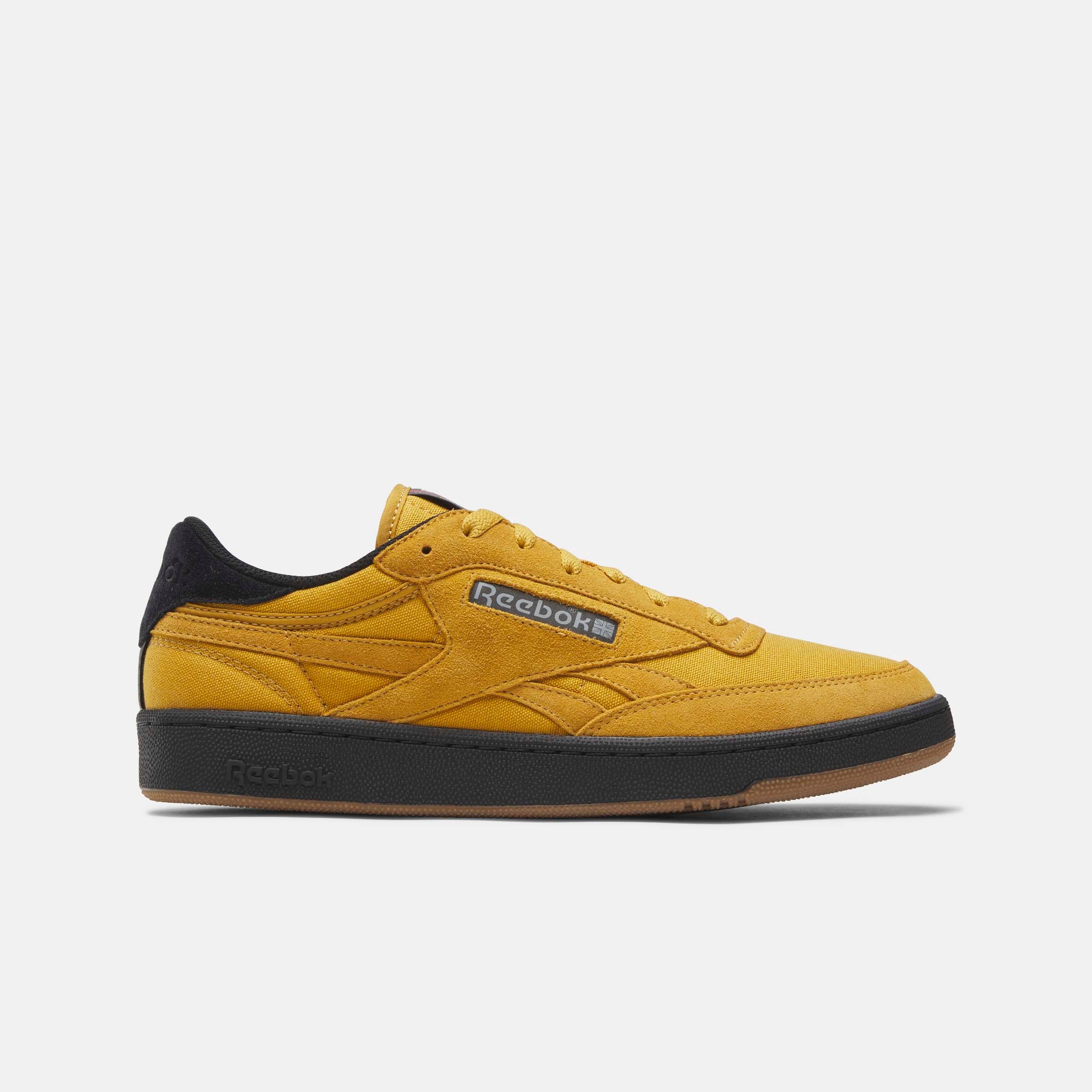 Club C Revenge Vintage Sneakers - Retro Gold, Black & Neon Cherry Colorway | Men's & Women's Casual Shoes for Streetwear, Gym & Everyday Fashion