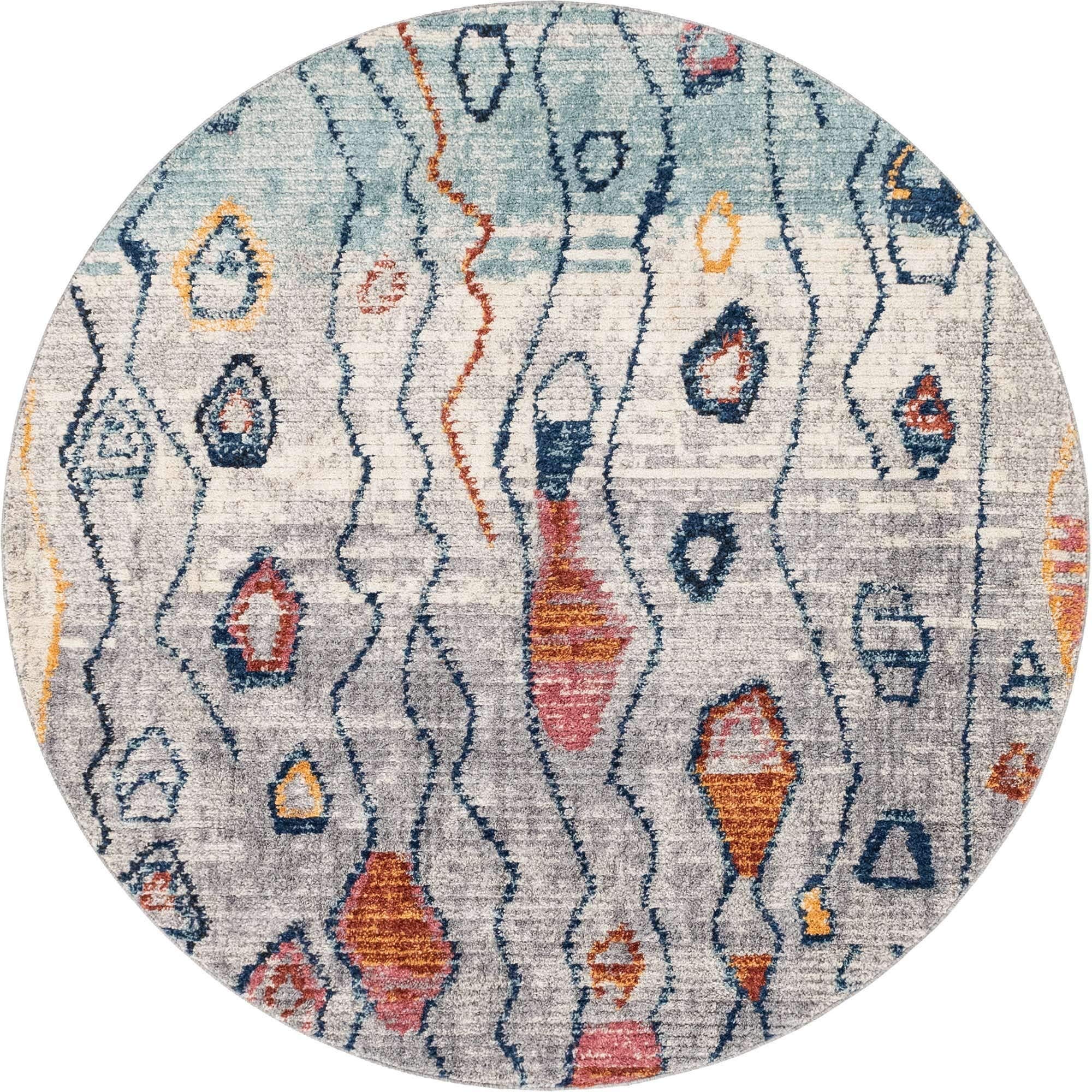 Unique Loom Morocco Collection Southwestern Bohemian Round Area Rug 7' x 7' Gray Ivory - Perfect for Living Room, Bedroom or Boho Chic Home Decor