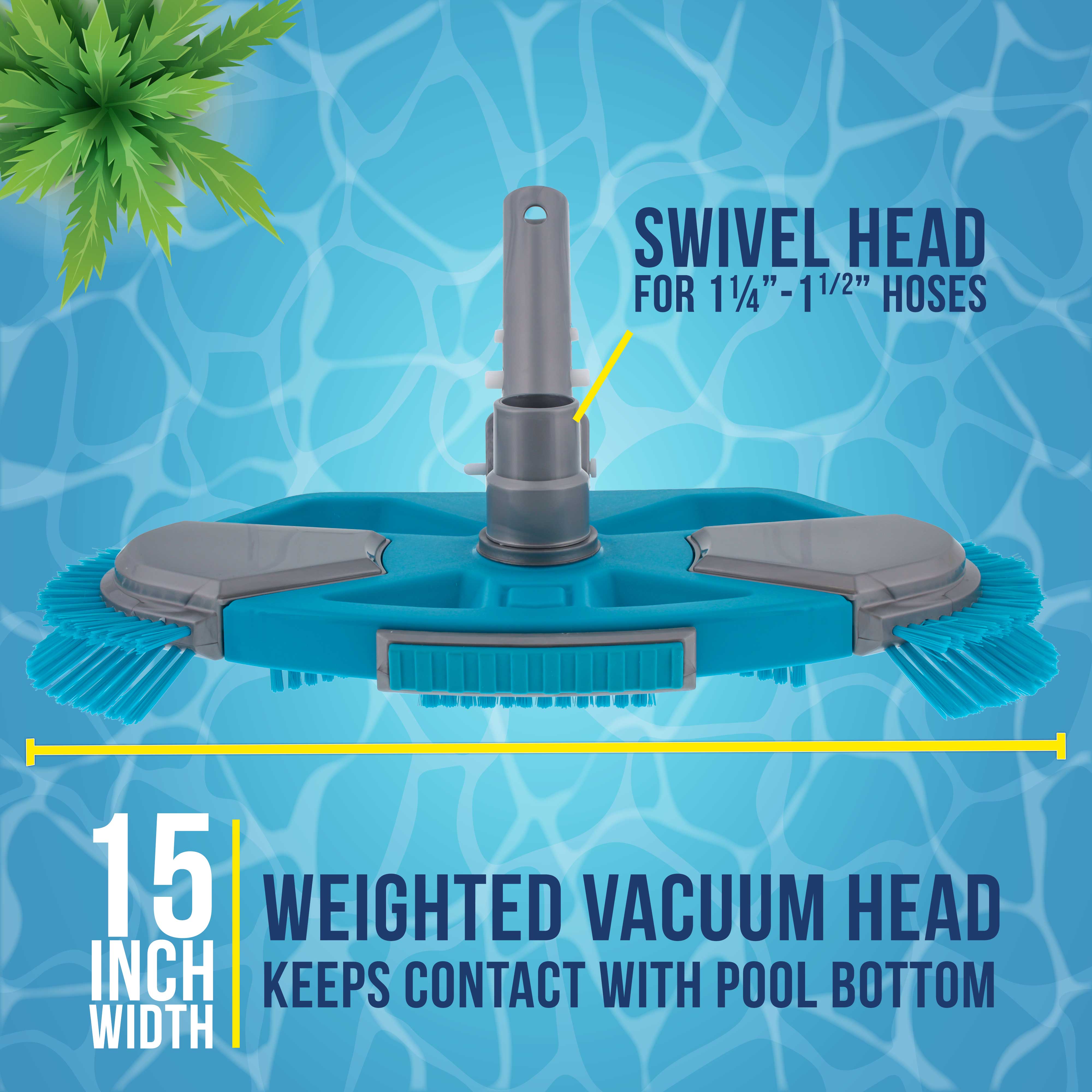 Deluxe Weighted Pool Vacuum Head with Side Brushes & Swivel Connection | Compatible with Above Ground & In-Ground Pools | Heavy-Duty Cleaning for Leaves, Debris & Algae | Easy Clip Handle for Quick Setup | Perfect for Residential & Commercial Pool Maintenance