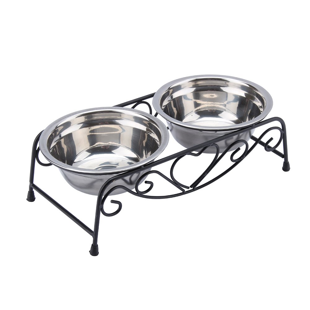 Stainless Steel Elevated Dog Bowls - Double Raised Pet Feeder Dishes for Food & Water - Non-Slip Stand for Cats & Dogs - Perfect for Mealtime, Travel & Outdoor Use
