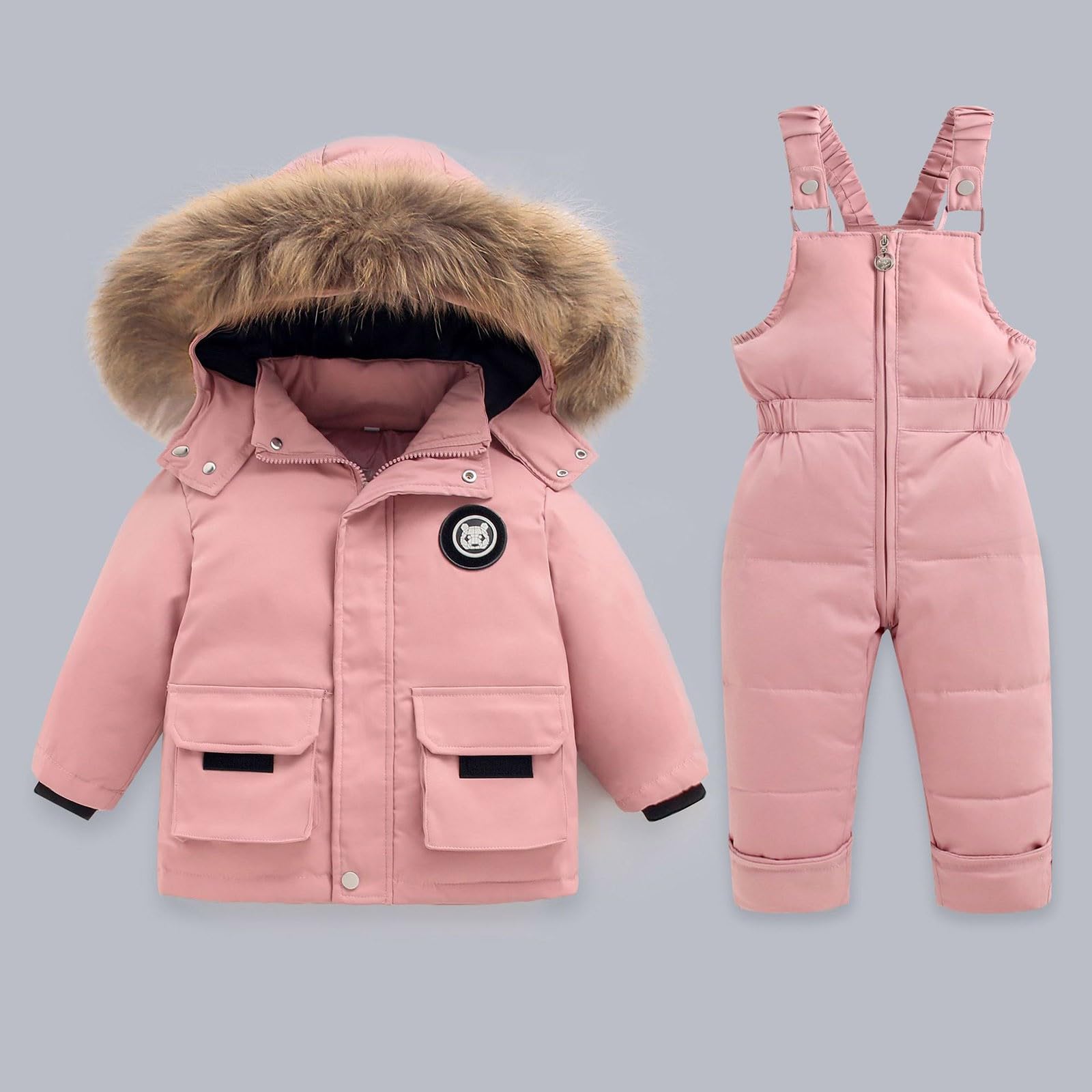 Baby Girls & Boys Winter Hooded Snowsuit Set - Thick Warm Zipper Down Coat & Jumpsuit for Cold Weather | Perfect for Snow Play, Outdoor Adventures & Winter Holidays