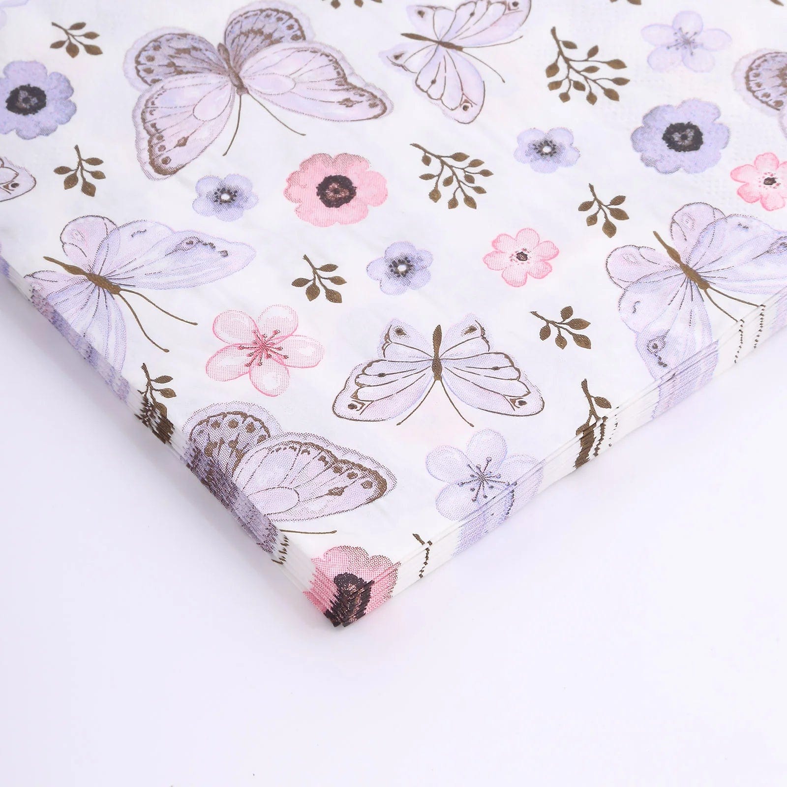 20-Pack Disposable 13x13 Inch Ivory & Lavender Butterfly Cocktail Napkins - Elegant Party, Wedding, Bridal Shower & Dinner Table Decorations
