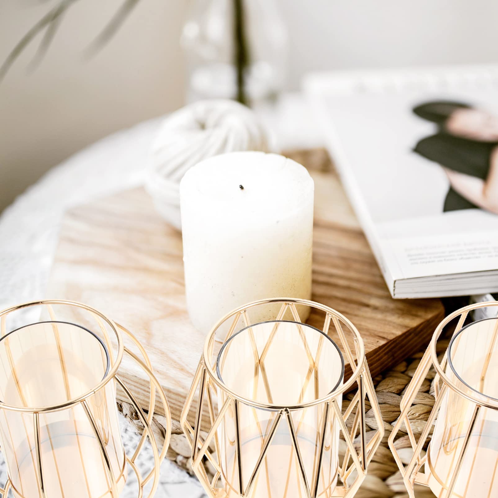 3-Piece Geometric Iron Candle Holders Set - Hollow-Out Design, Elegant & Creative Candlesticks for Home Decor, Wedding, Dining Table Centerpiece, Romantic Ambiance Lighting