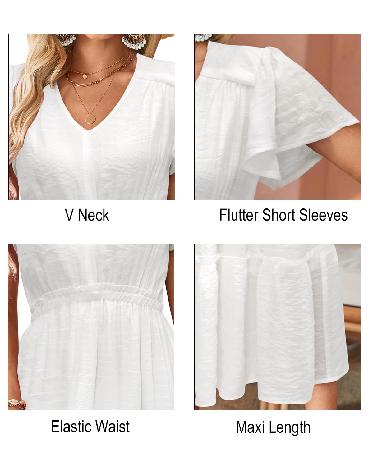 VOTEPRETTY Women's 2025 Summer Boho Maxi Dress - Flutter Short Sleeve V-Neck Casual Long Dress for Beach, Wedding Guest & Vacation | Perfect for Outdoor Parties, Tropical Getaways and Summer Events