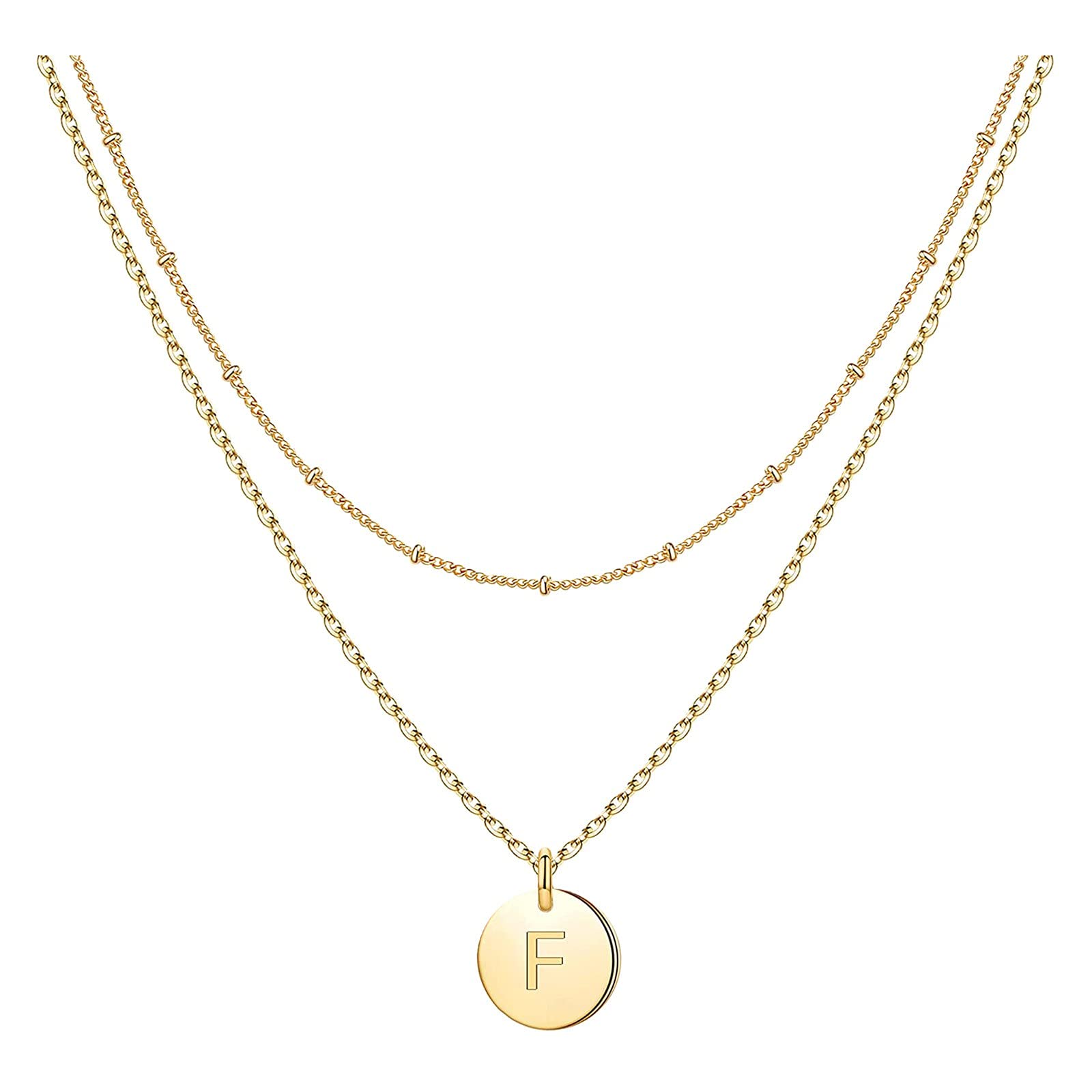 Sagton Dainty Layered Initial Choker Necklace for Women - Personalized Letter Heart Pendant & Coin Disc Double Chain - Valentine's Day Gift for Her - Perfect for Date Night, Anniversary & Special Occasions (#006)