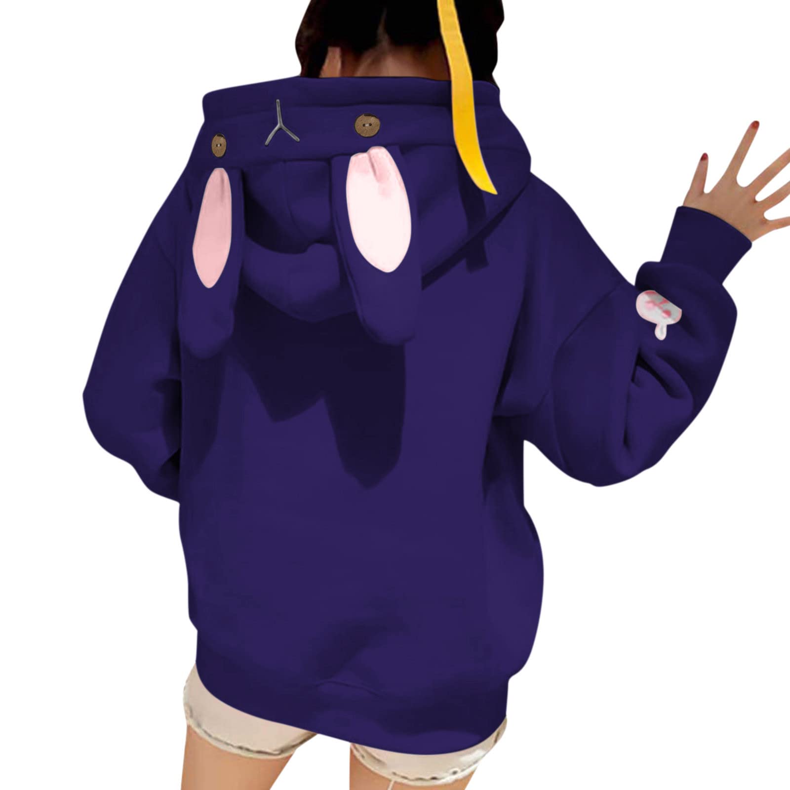 Plus Size Women's Casual Sweatshirt with Rabbit Ears Hood - Cozy Long Sleeve Fall Fashion Top for Curvy Ladies | Perfect for Autumn Outings, Lounge Wear & Casual Street Style