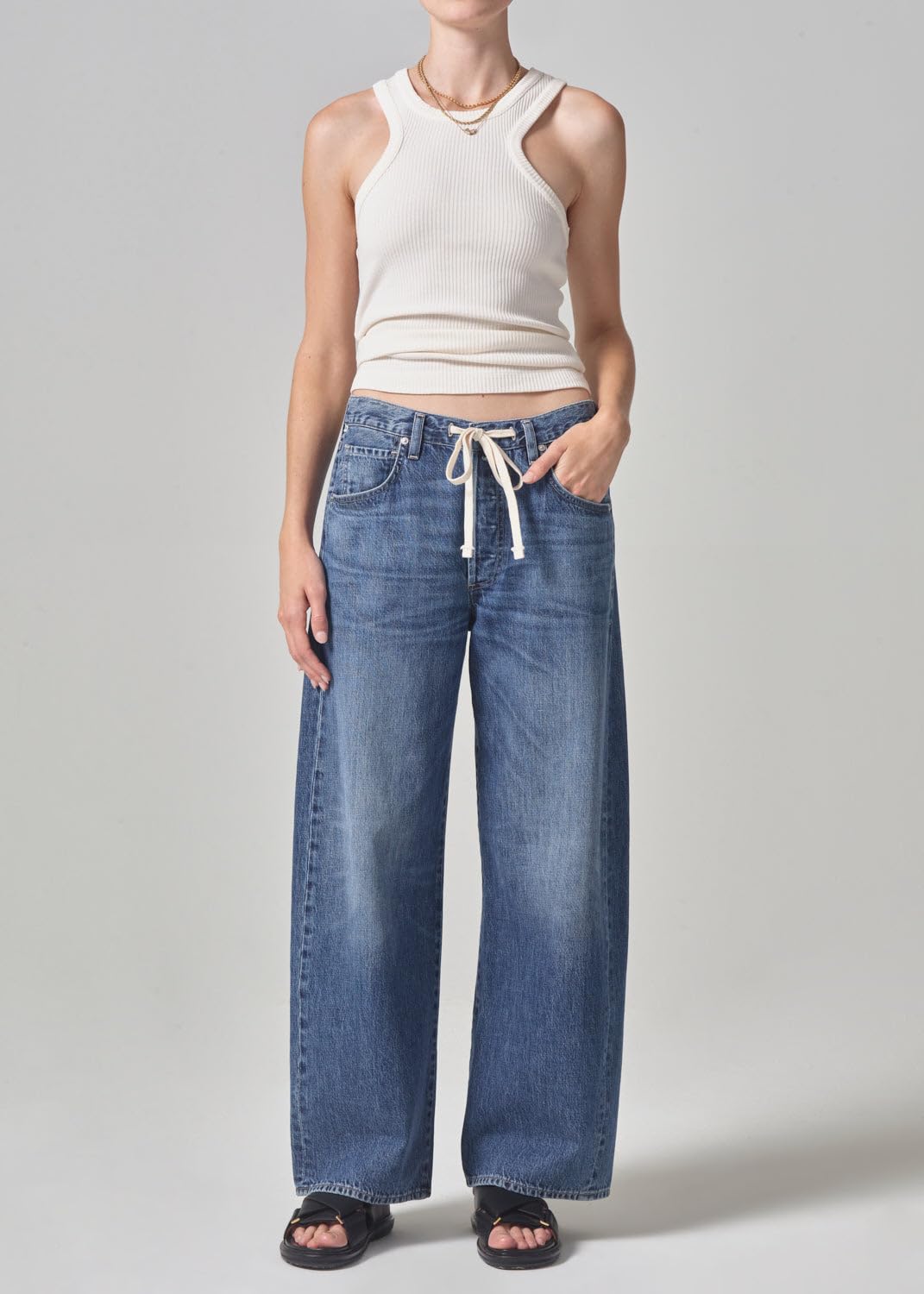 SCOFEEL Women's High Waist Wide Leg Baggy Jeans - Stretchy Boyfriend Denim Pants with Adjustable Drawstring for Casual Wear | Perfect for Everyday Outfits, Street Style & Relaxed Looks