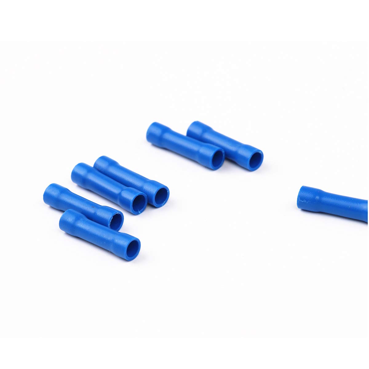 ZYAMY 100pcs Insulated Butt Splice Connectors - Quick Crimp Wire Terminals Kit (Blue) for Automotive, Marine & Home Electrical Wiring Repairs