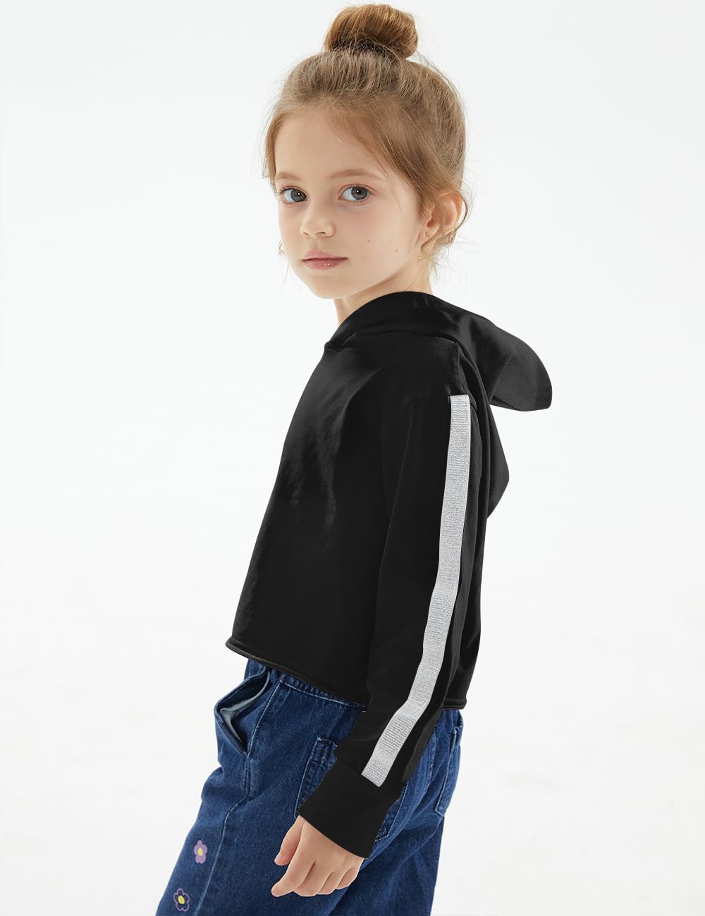 Noomelfish Girls Sparkle Long Sleeve Crop Top Hoodie Pullover Sweatshirt for Teens (Ages 5-14) - Perfect for School, Parties & Casual Outfits