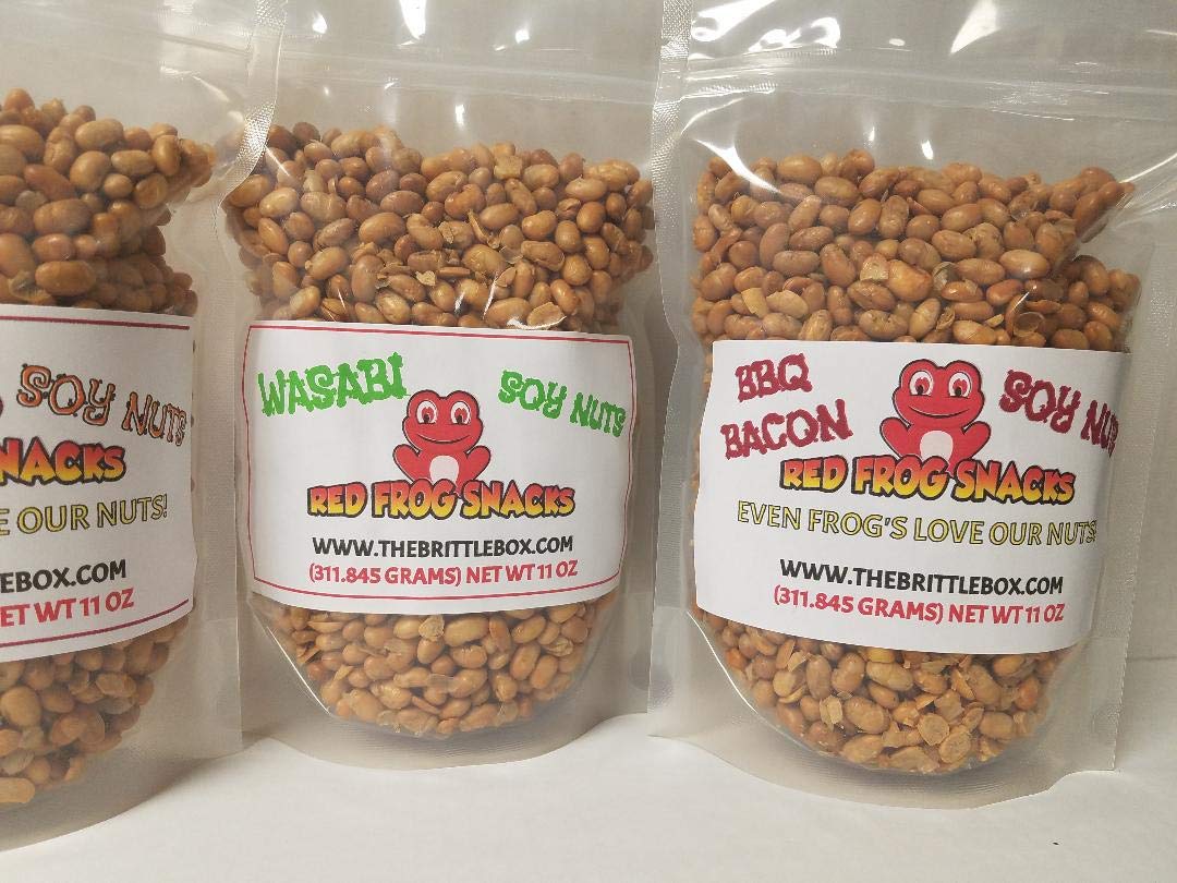 Wasabi, BBQ Bacon & BBQ Red Frog Flavored Soy Nuts - High Protein Snack (3-Pack) | Healthy Vegan Keto-Friendly Snacks for Work, Travel & Fitness