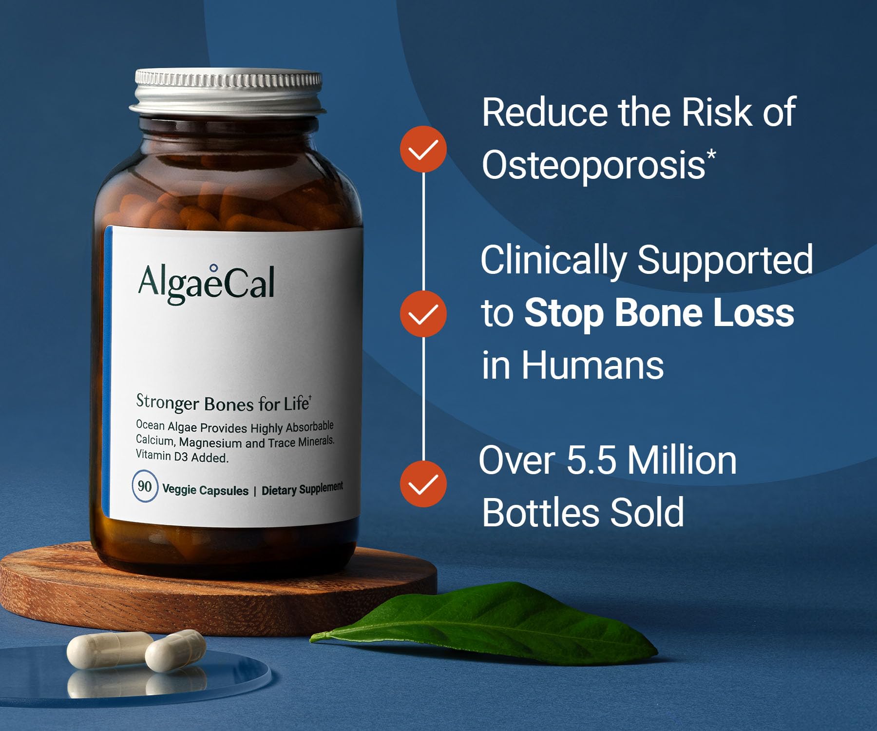 AlgaeCal Plant-Based Calcium Supplement with Vitamin D3 (1000 IU) for Bone Strength & Health - 750mg Organic Calcium, 13 Essential Minerals, 90 Veggie Caps (3 Month Supply) - Supports Joint & Bone Density - Ideal for Menopause, Osteoporosis & Active Lifestyles - Made in USA