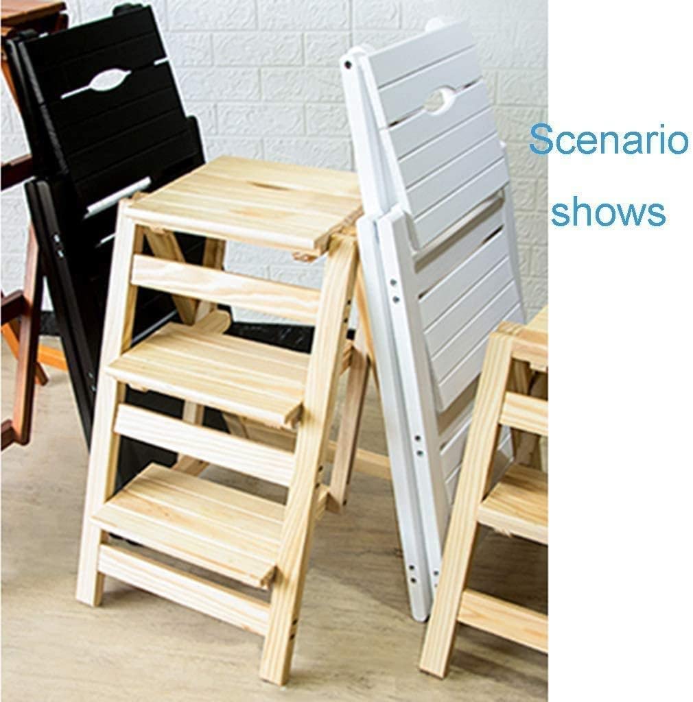 3-Tier Foldable Wooden Step Stool with Non-Slip Pedals - Dual Purpose Ladder & Storage Shelf - Perfect for Kitchen, Bathroom, and Kids' Room Organization